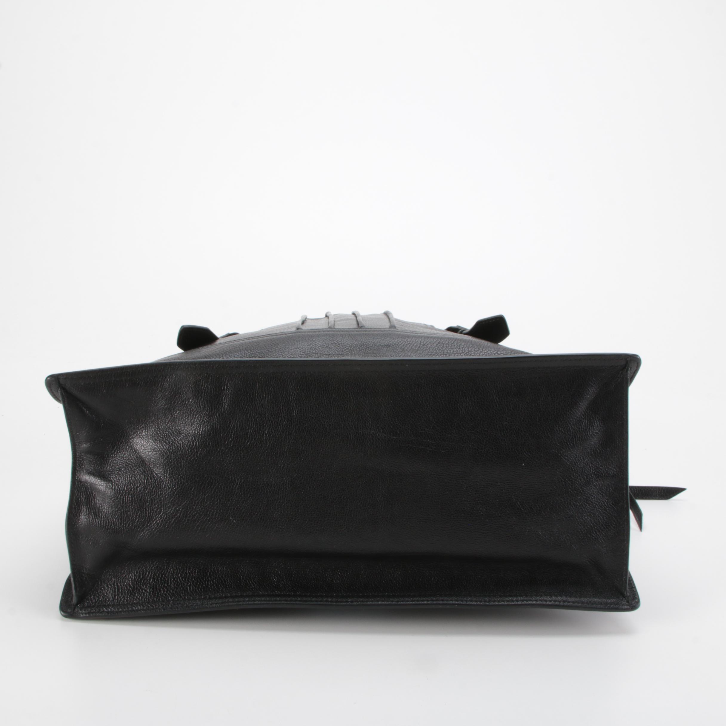 Prada Etiquette Patch Tote in Black Leather with Light Blue Suede