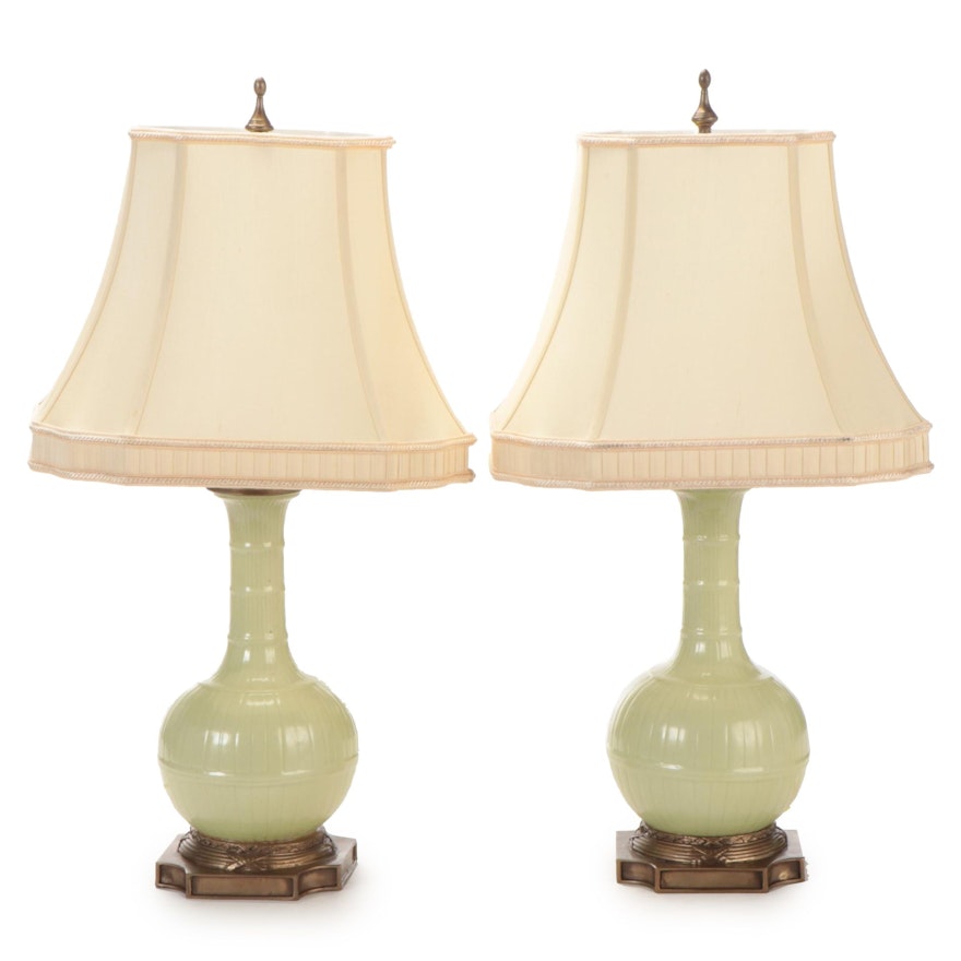 Pair of Green Ceramic Vase Table Lamps