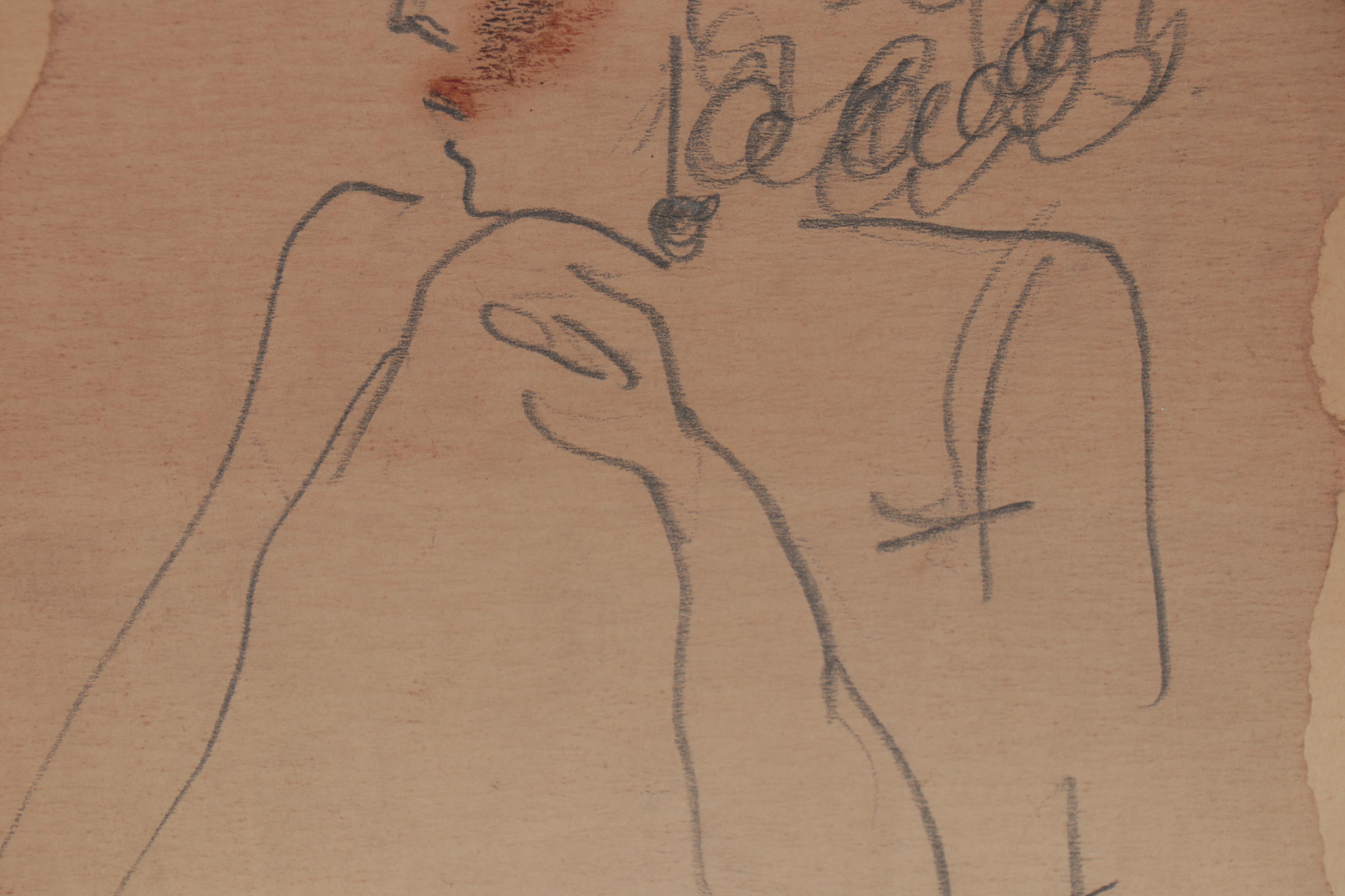 Modernist Graphite Portrait Drawing, Mid-20th Century