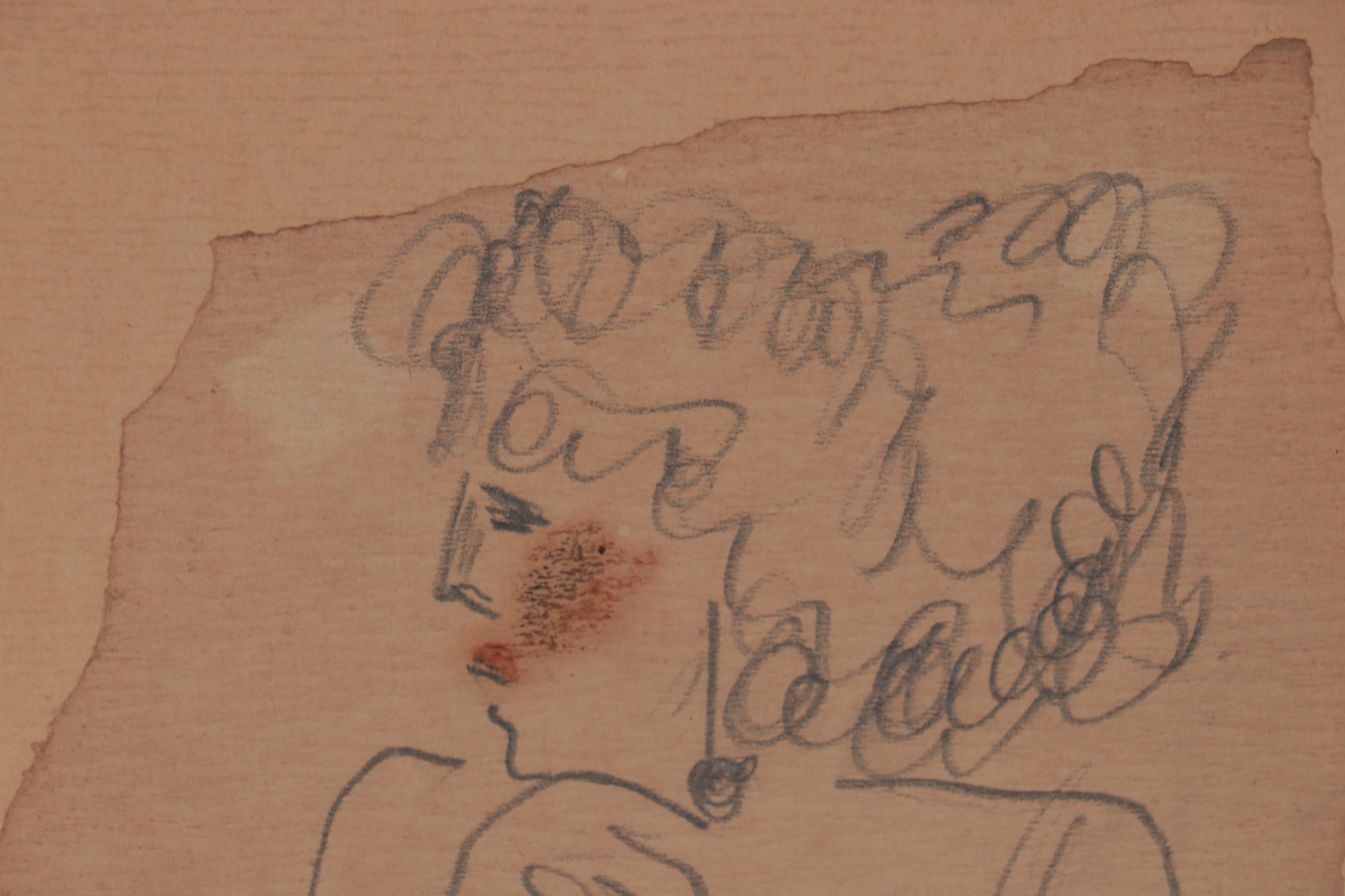 Modernist Graphite Portrait Drawing, Mid-20th Century