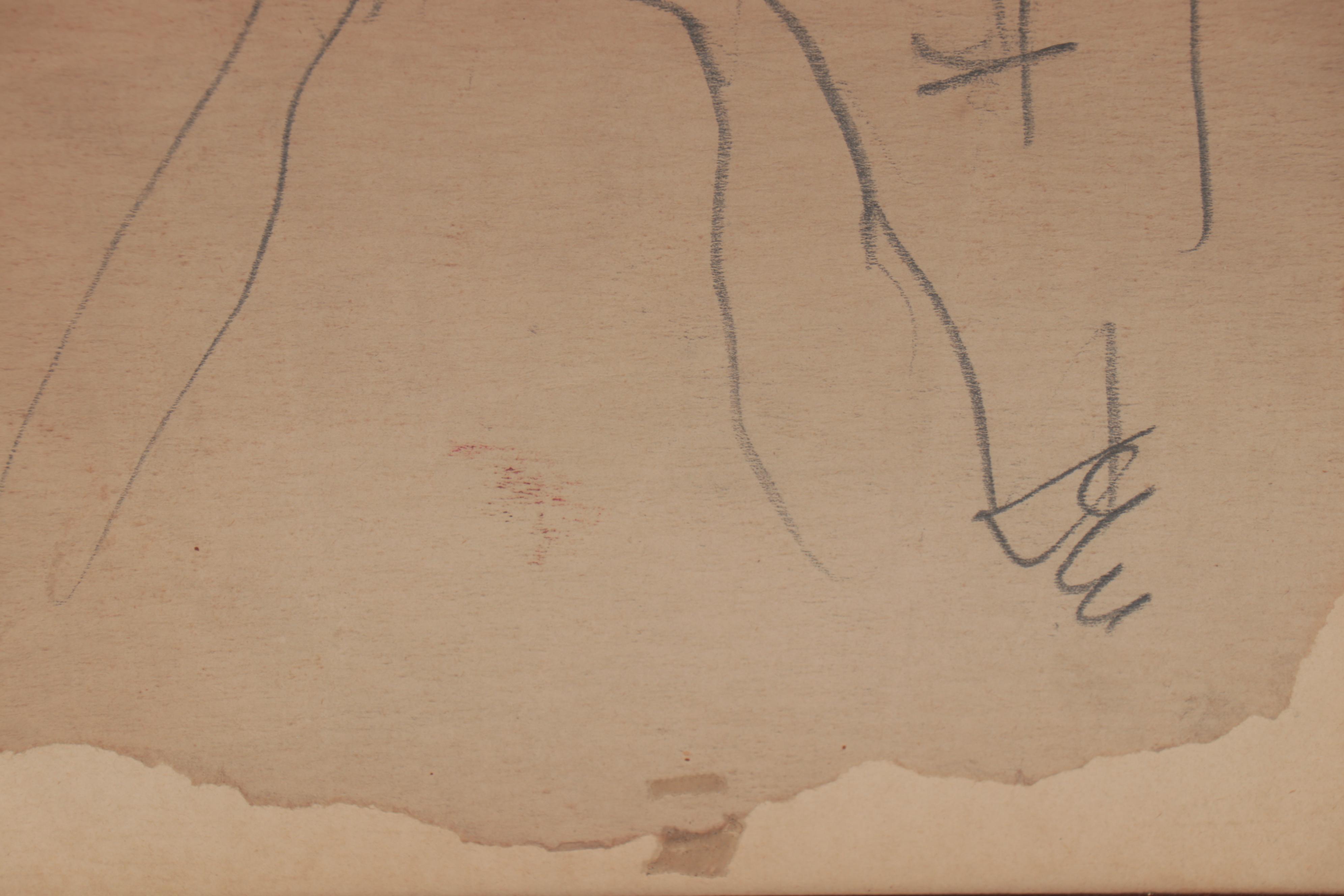 Modernist Graphite Portrait Drawing, Mid-20th Century