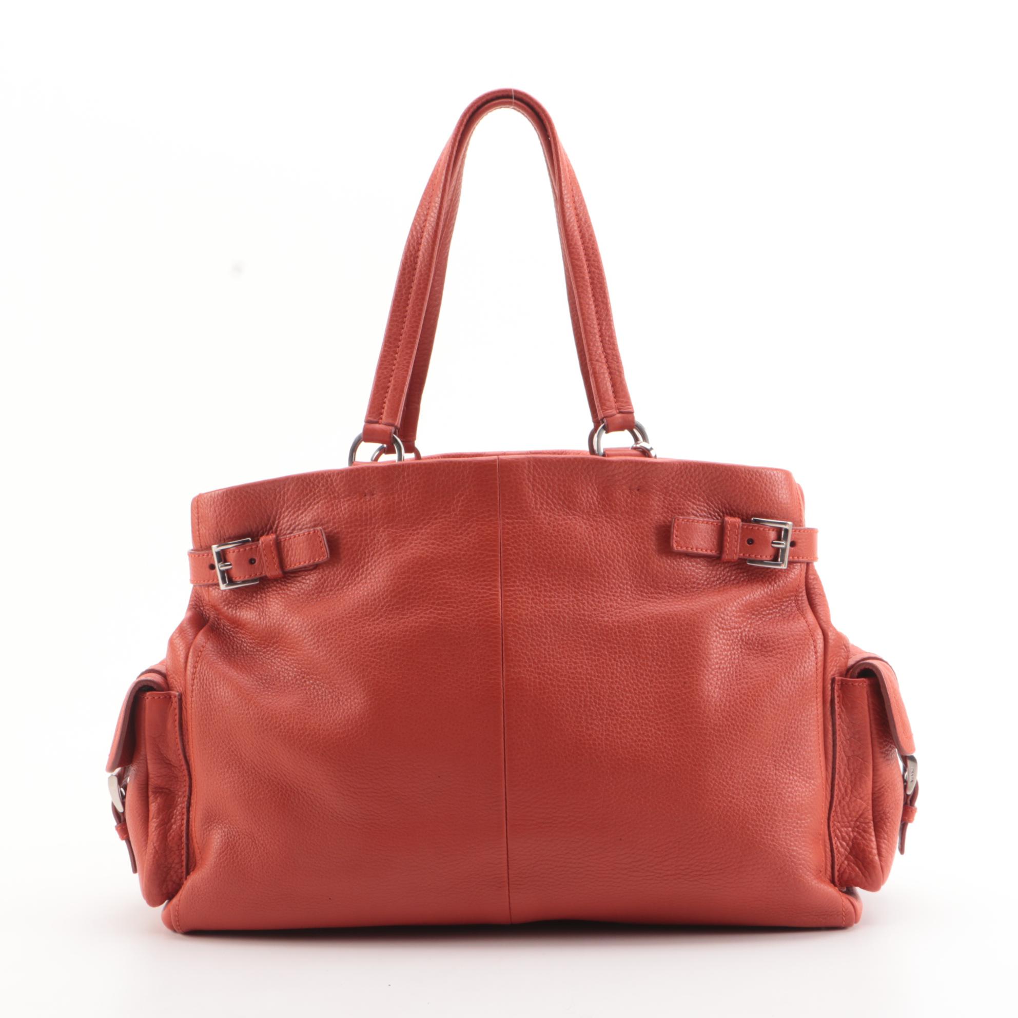 Prada Buckles Shopping Tote in Burnt Orange Vitello Daino Leather