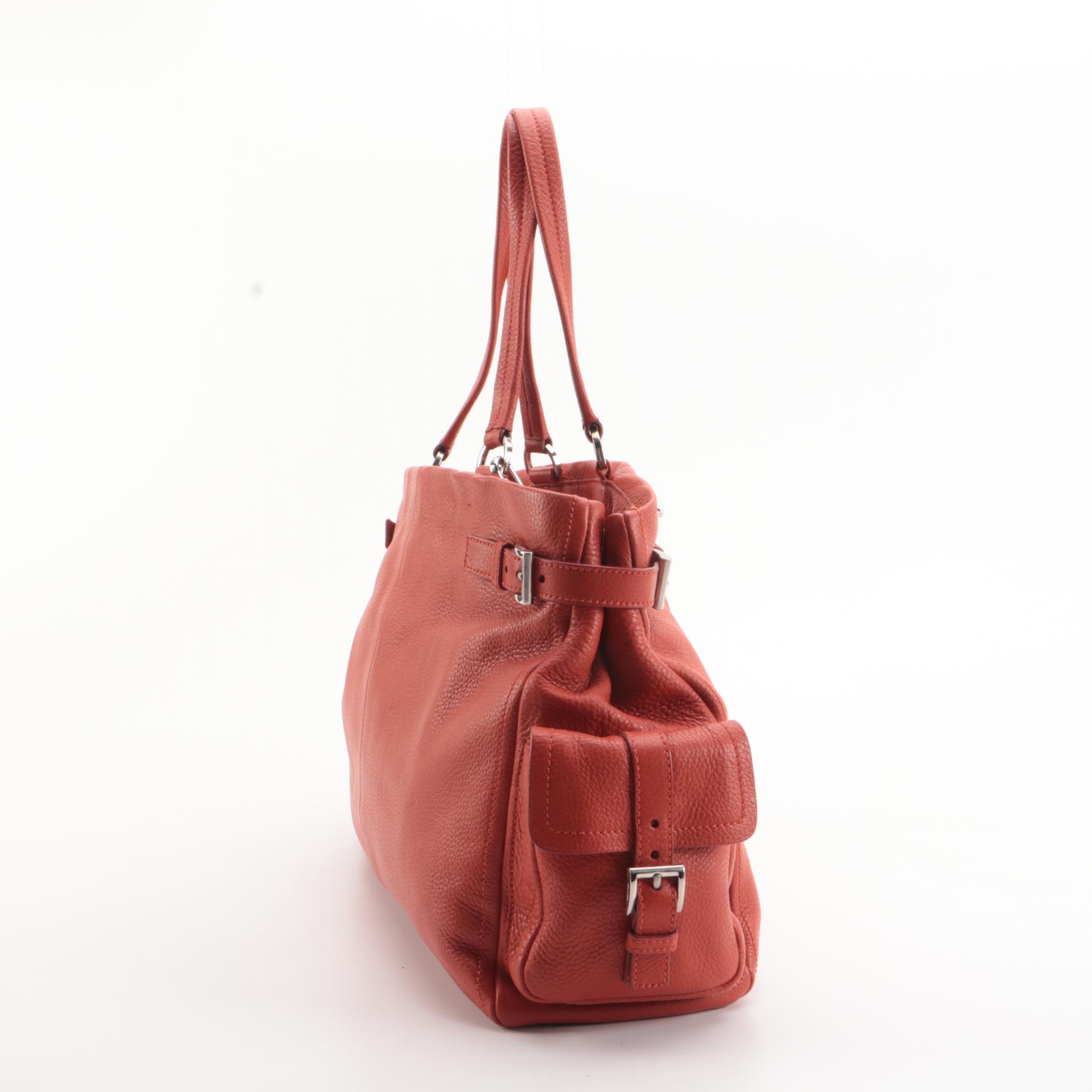 Prada Buckles Shopping Tote in Burnt Orange Vitello Daino Leather