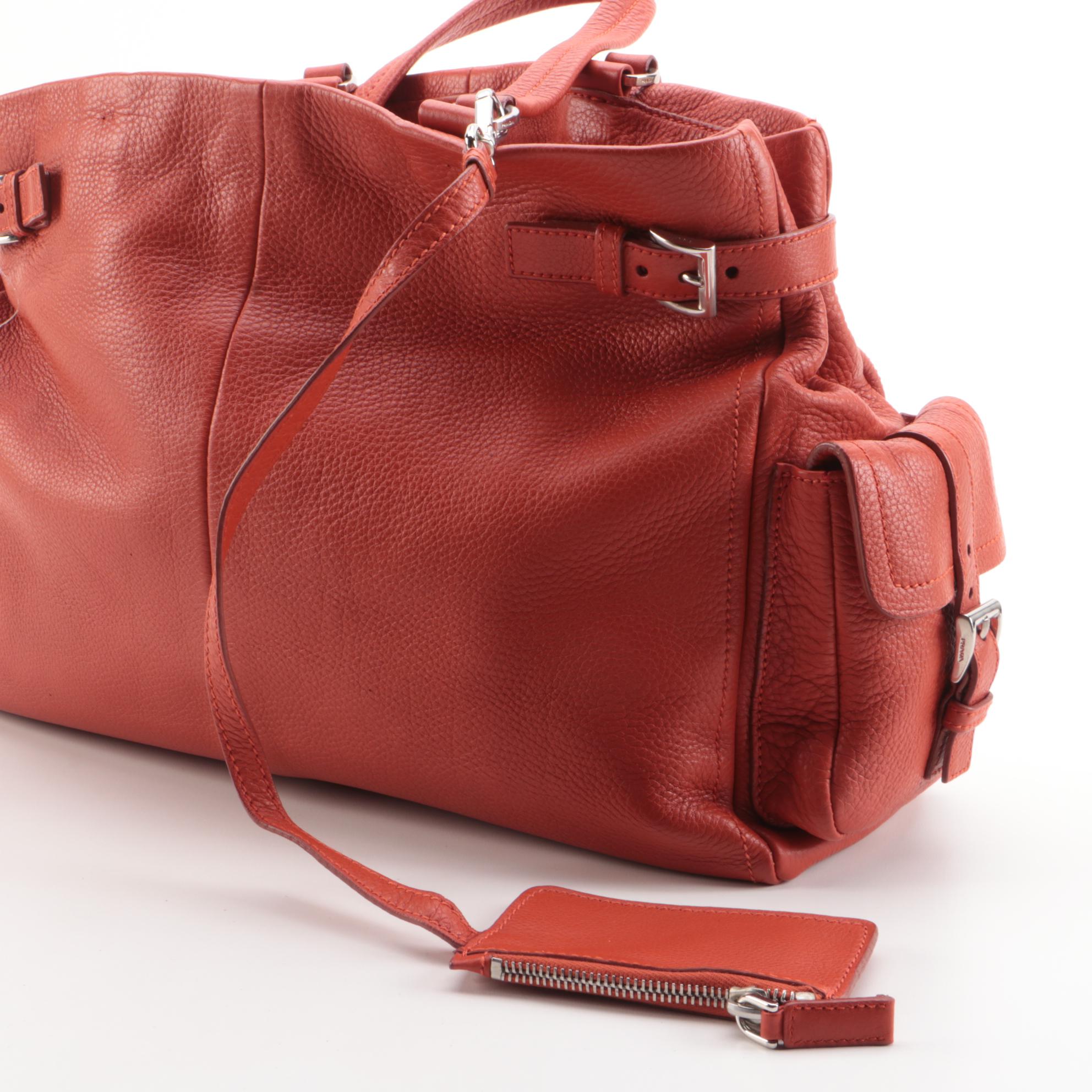 Prada Buckles Shopping Tote in Burnt Orange Vitello Daino Leather