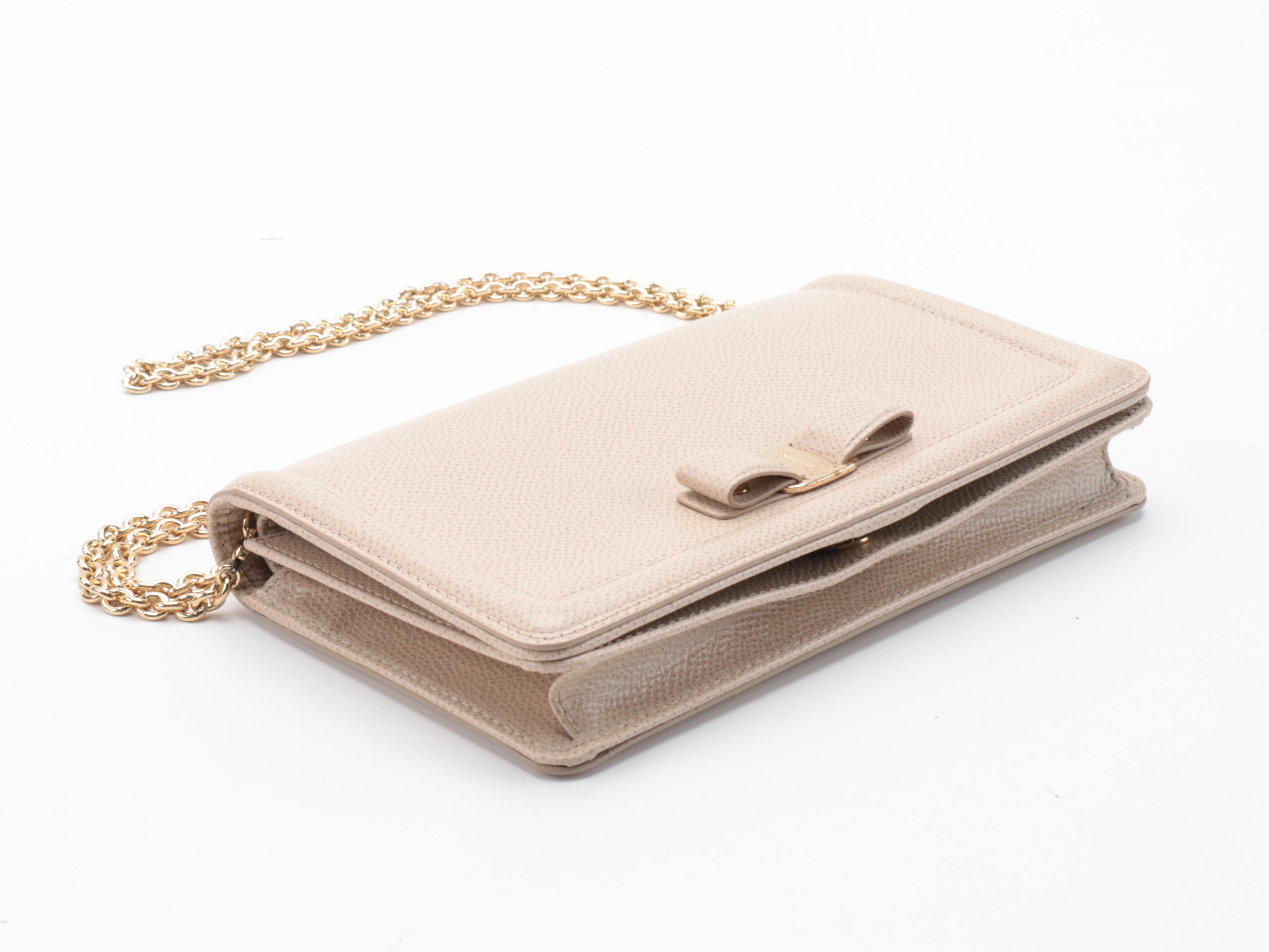 Salvatore Ferragamo Miss Vara Wallet on Chain in Beige Leather