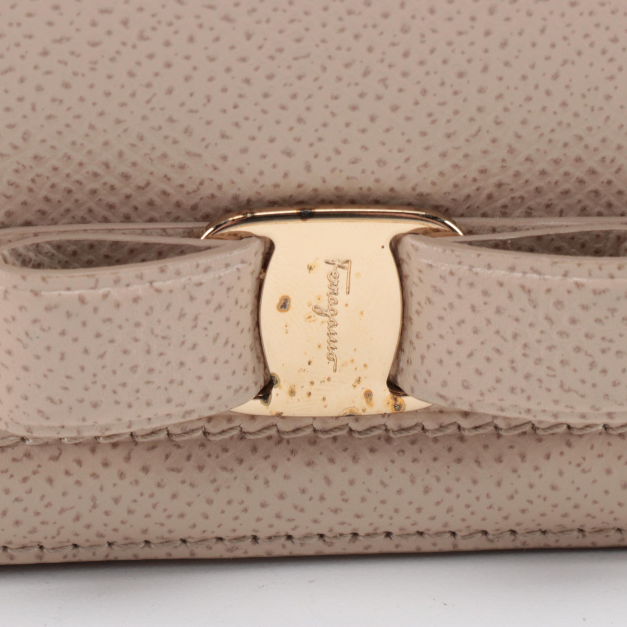 Salvatore Ferragamo Miss Vara Wallet on Chain in Beige Leather