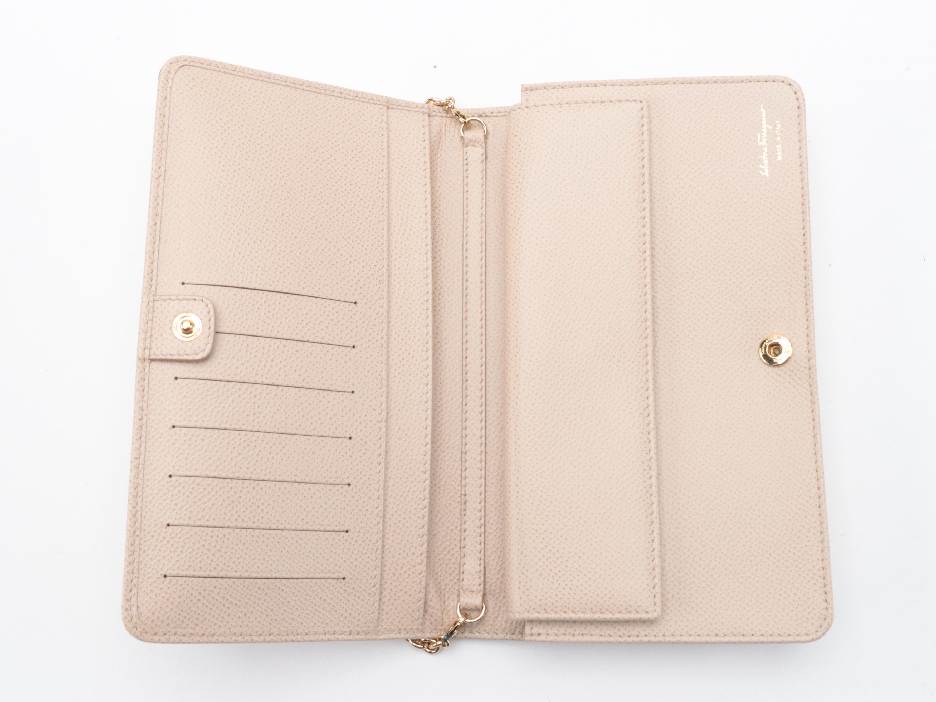 Salvatore Ferragamo Miss Vara Wallet on Chain in Beige Leather