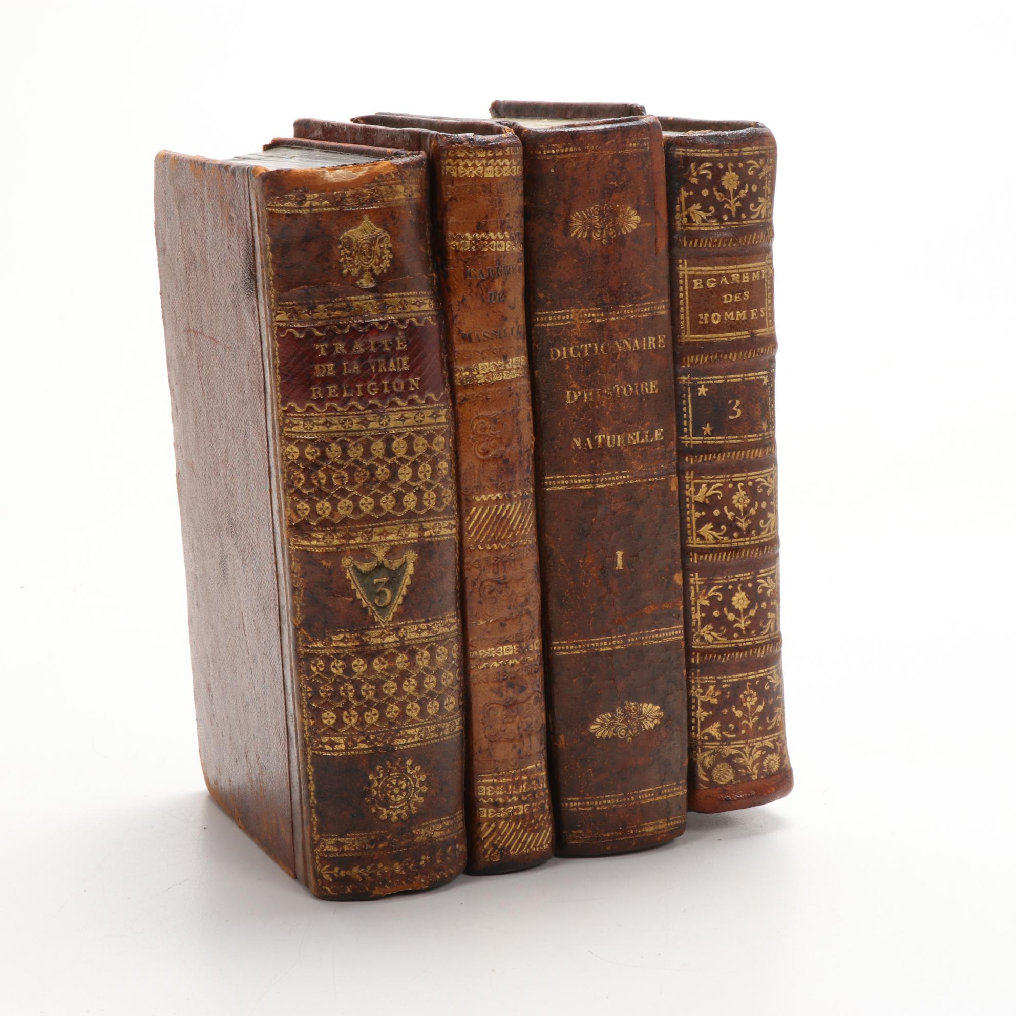 French Hidden Bar Book Tantalus Decanter Set, Late 19th Century