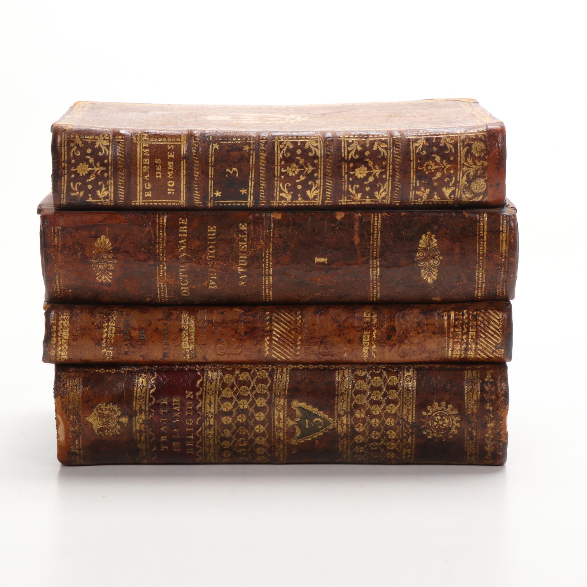 French Hidden Bar Book Tantalus Decanter Set, Late 19th Century