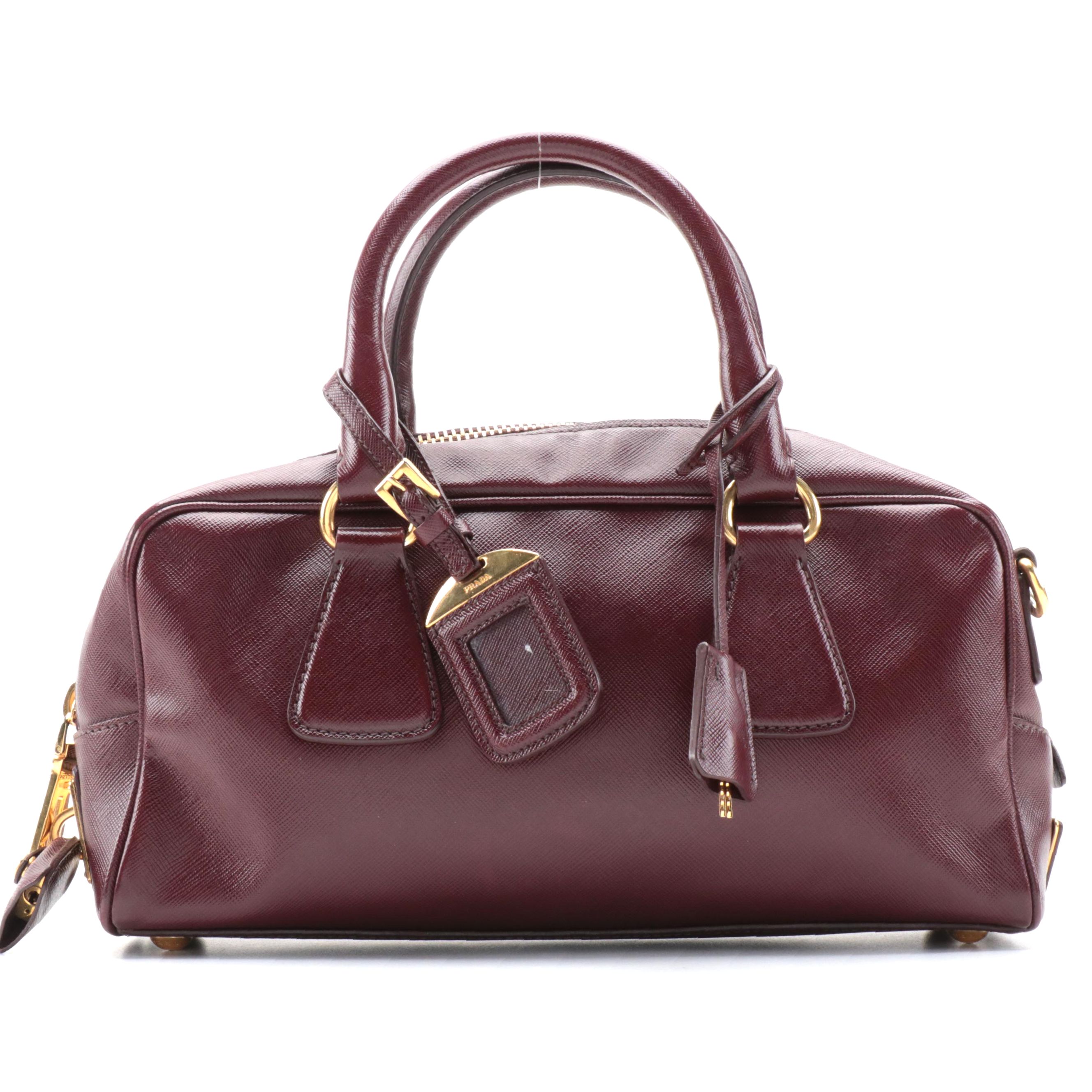 Prada Bauletto Burgundy Saffiano Leather Two-Way Satchel