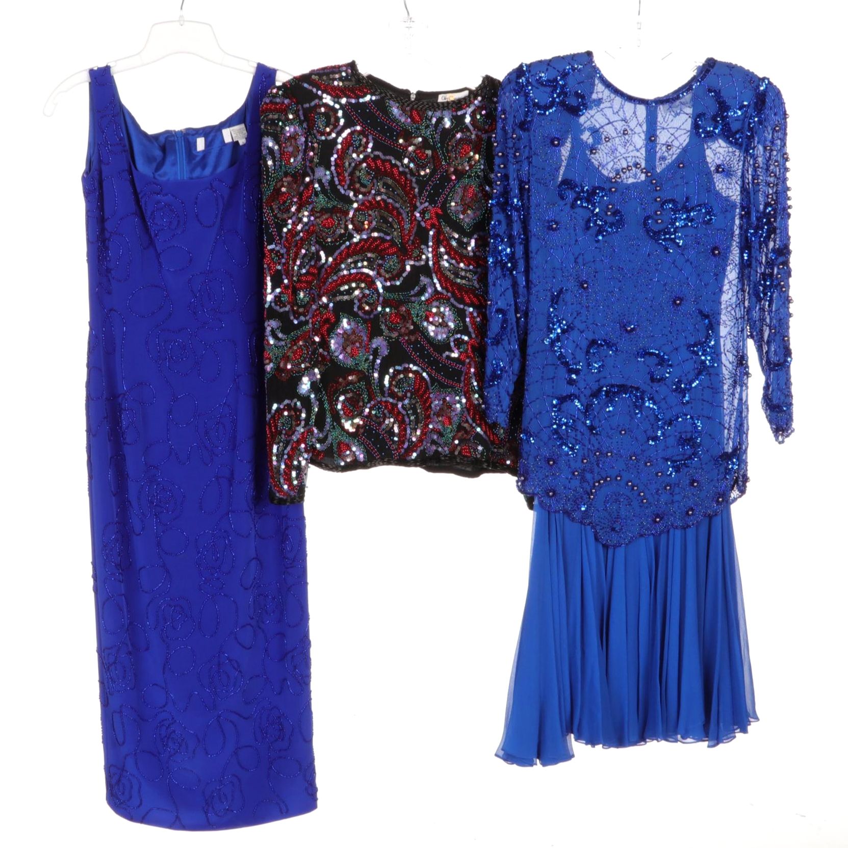 Lillie Rubin and Other Silk Embellished Evening Dresses with Oleg Cassini Shirt