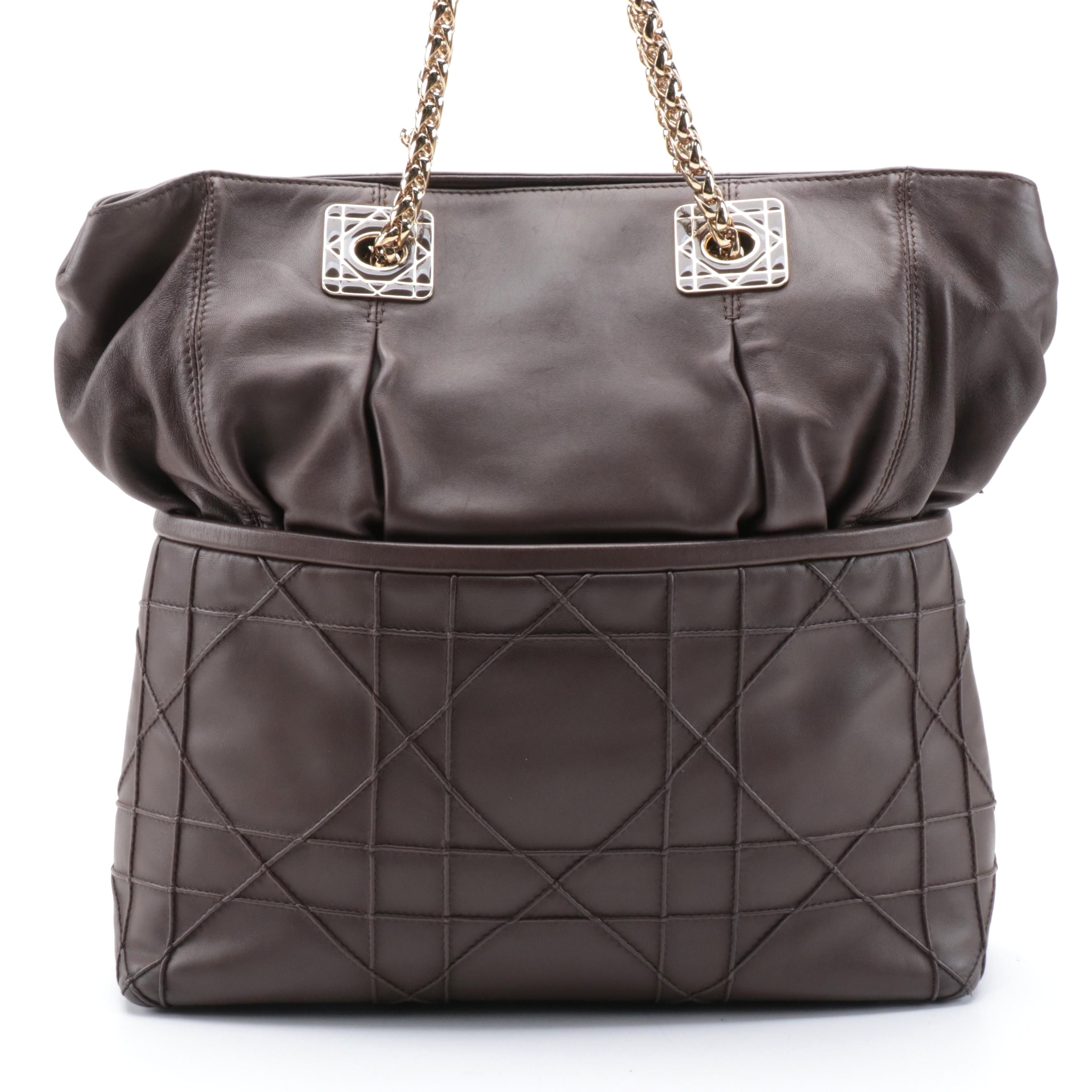 Christian Dior Granville Chain Tote in Brown Cannage Quilted Leather