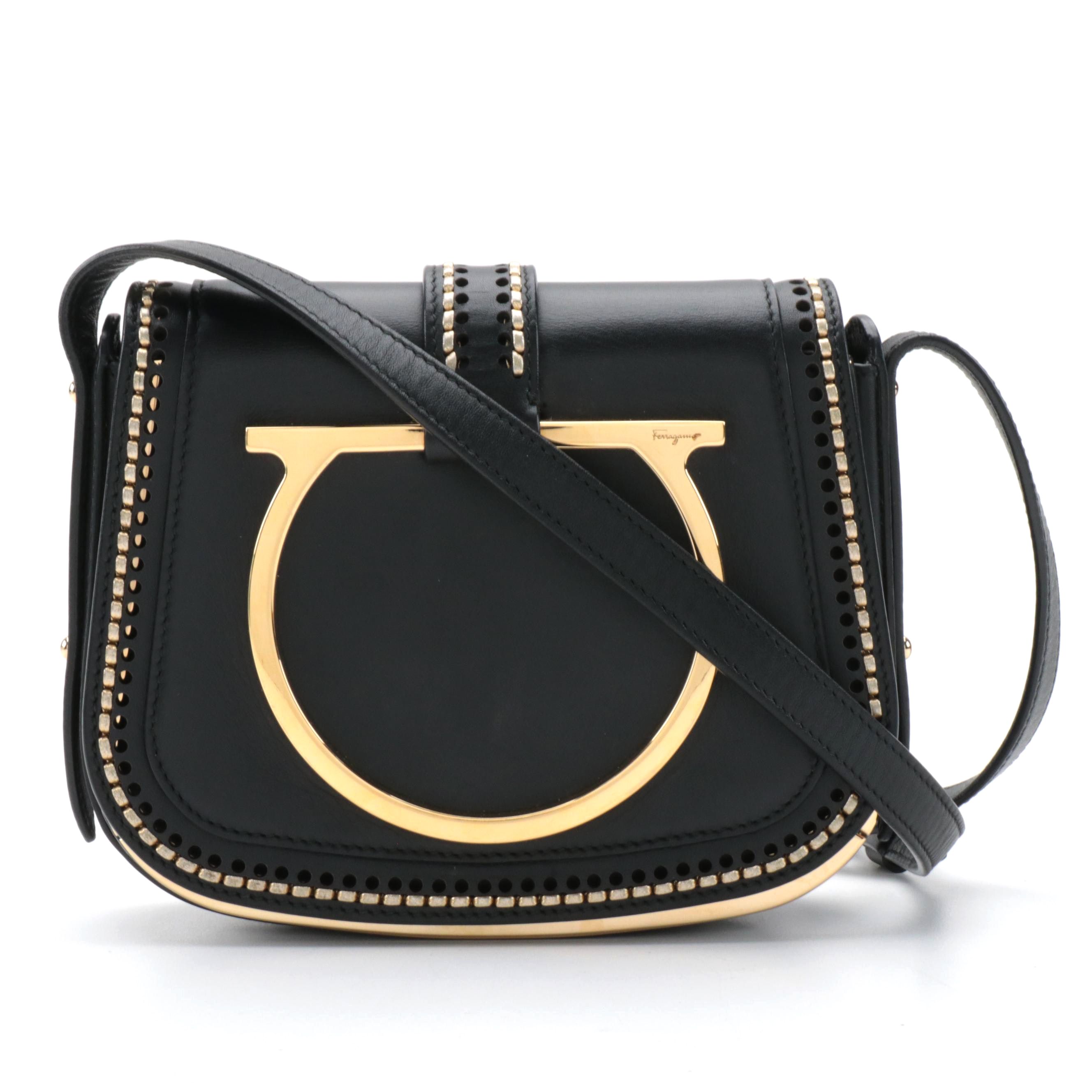 Salvatore Ferragamo Sabine Crossbody Bag in Black Leather