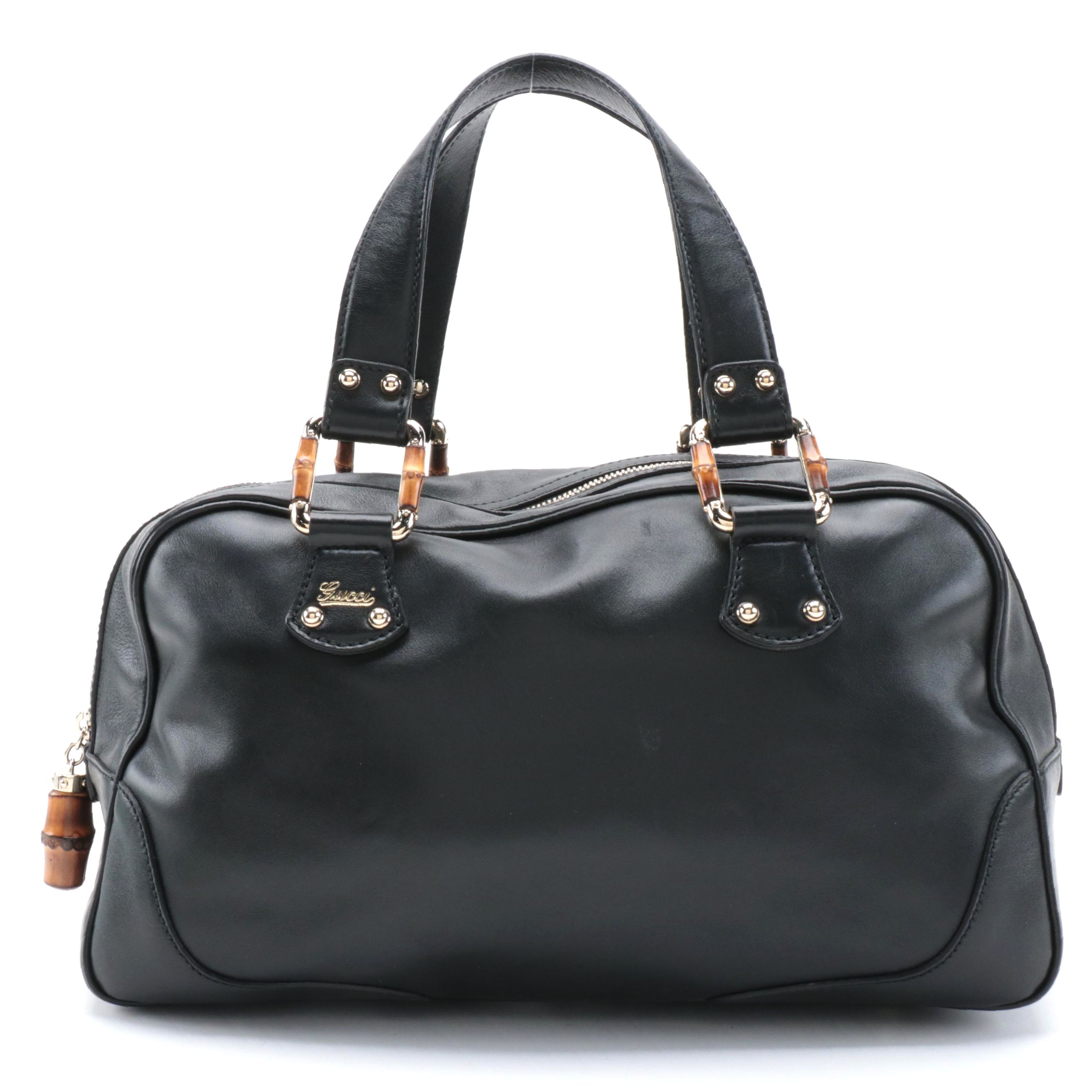 Gucci Bamboo Boston Bag in Black Leather