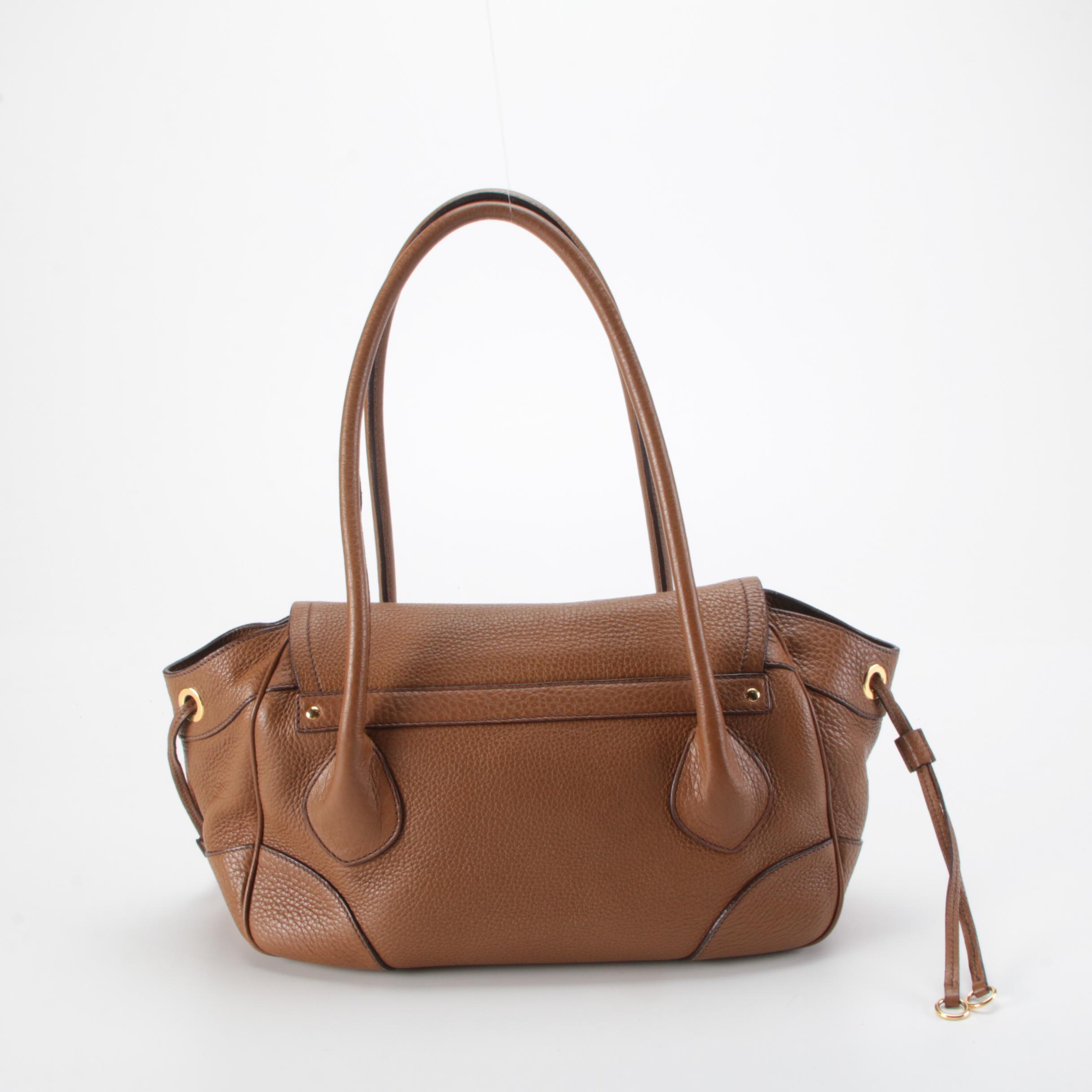 Prada Sound Lock Satchel Bag in Brown Vitello Daino Leather