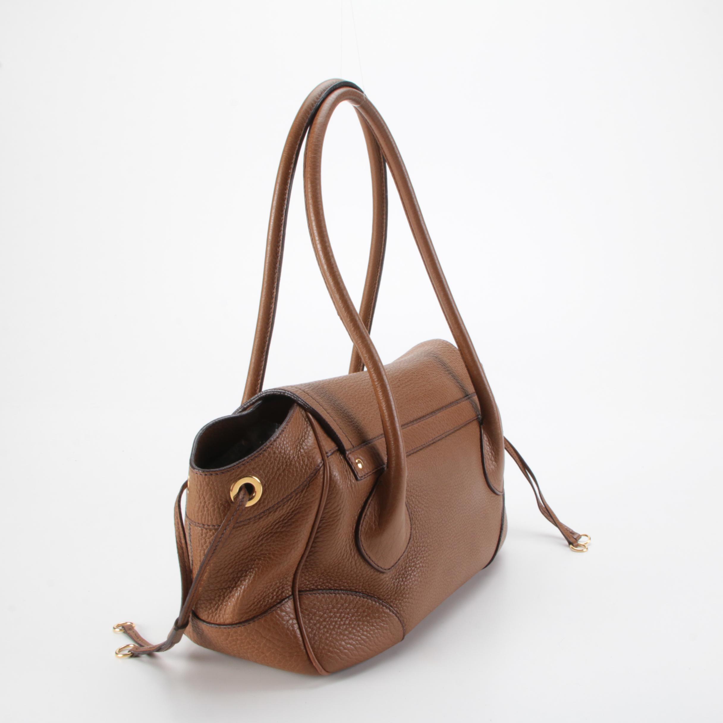 Prada Sound Lock Satchel Bag in Brown Vitello Daino Leather