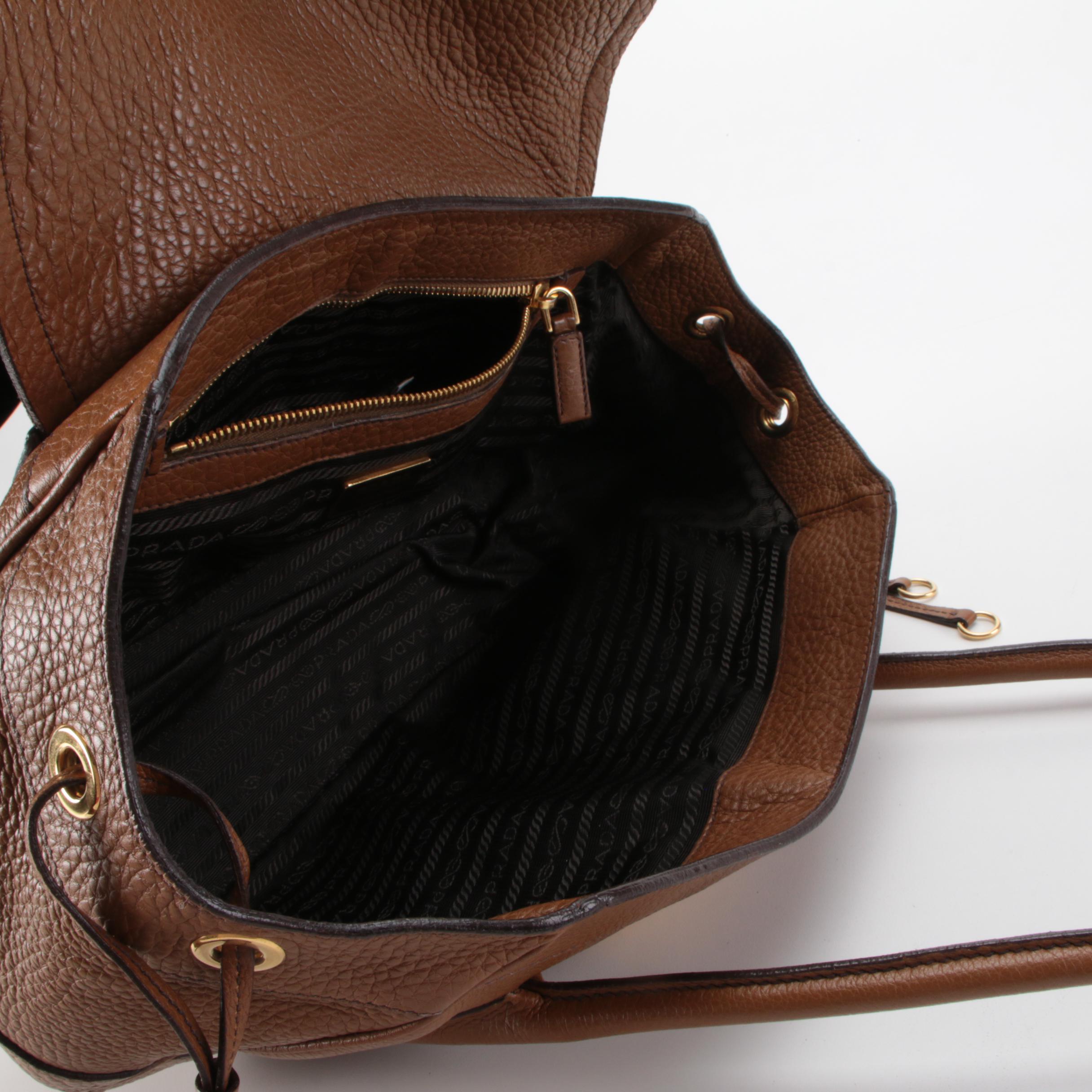 Prada Sound Lock Satchel Bag in Brown Vitello Daino Leather