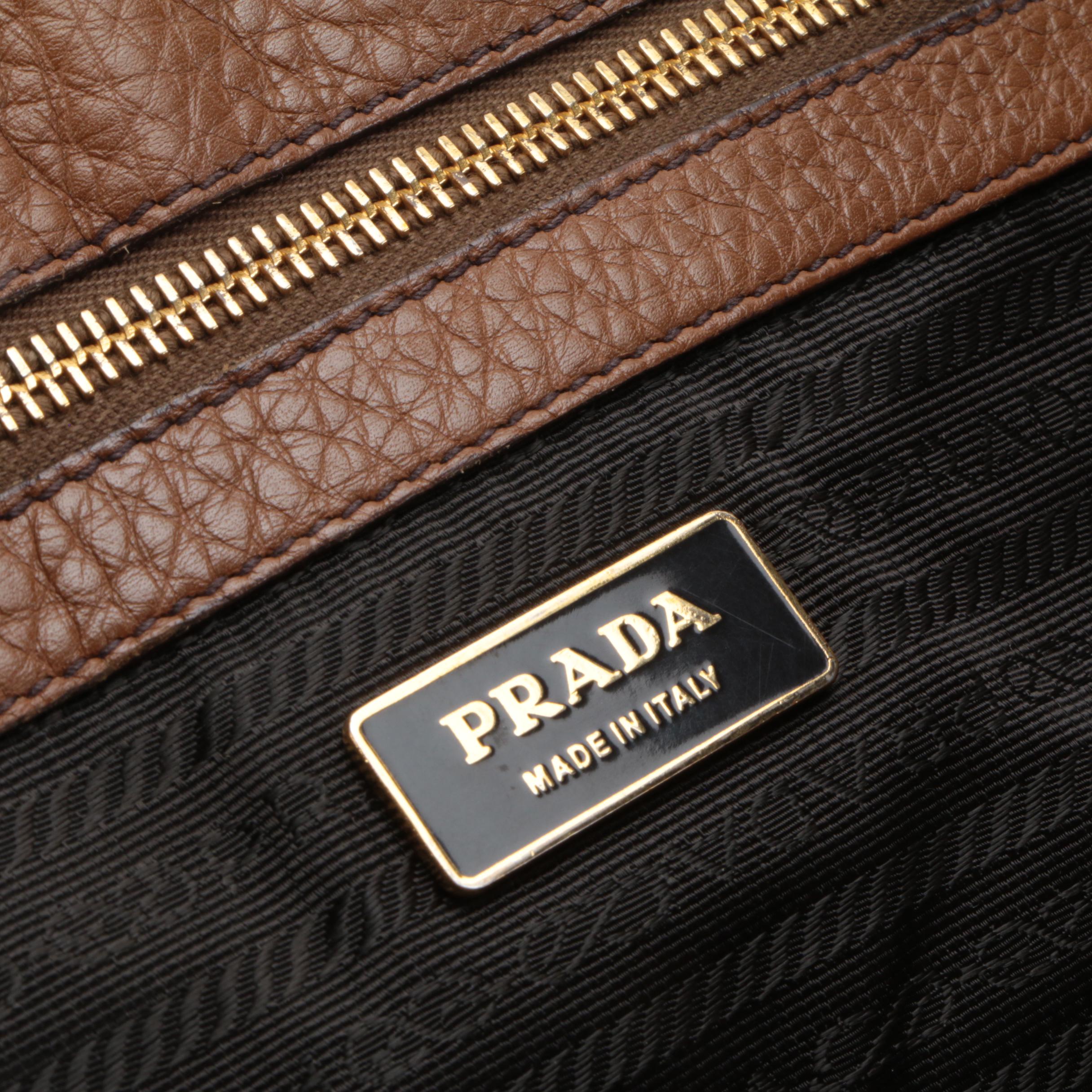 Prada Sound Lock Satchel Bag in Brown Vitello Daino Leather