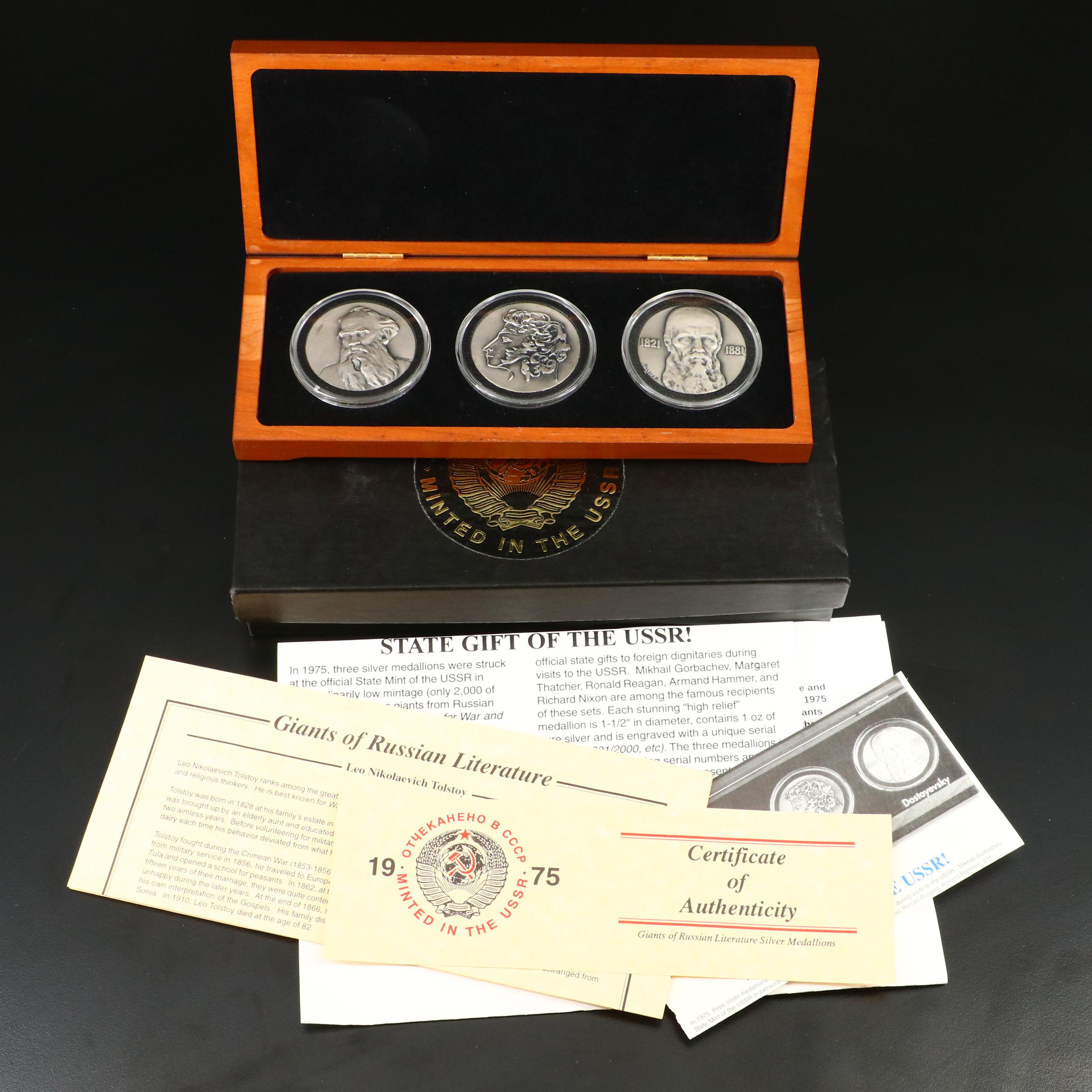 "Giants of Russian Literature" Fine Silver 3-Medal Commemorative Set