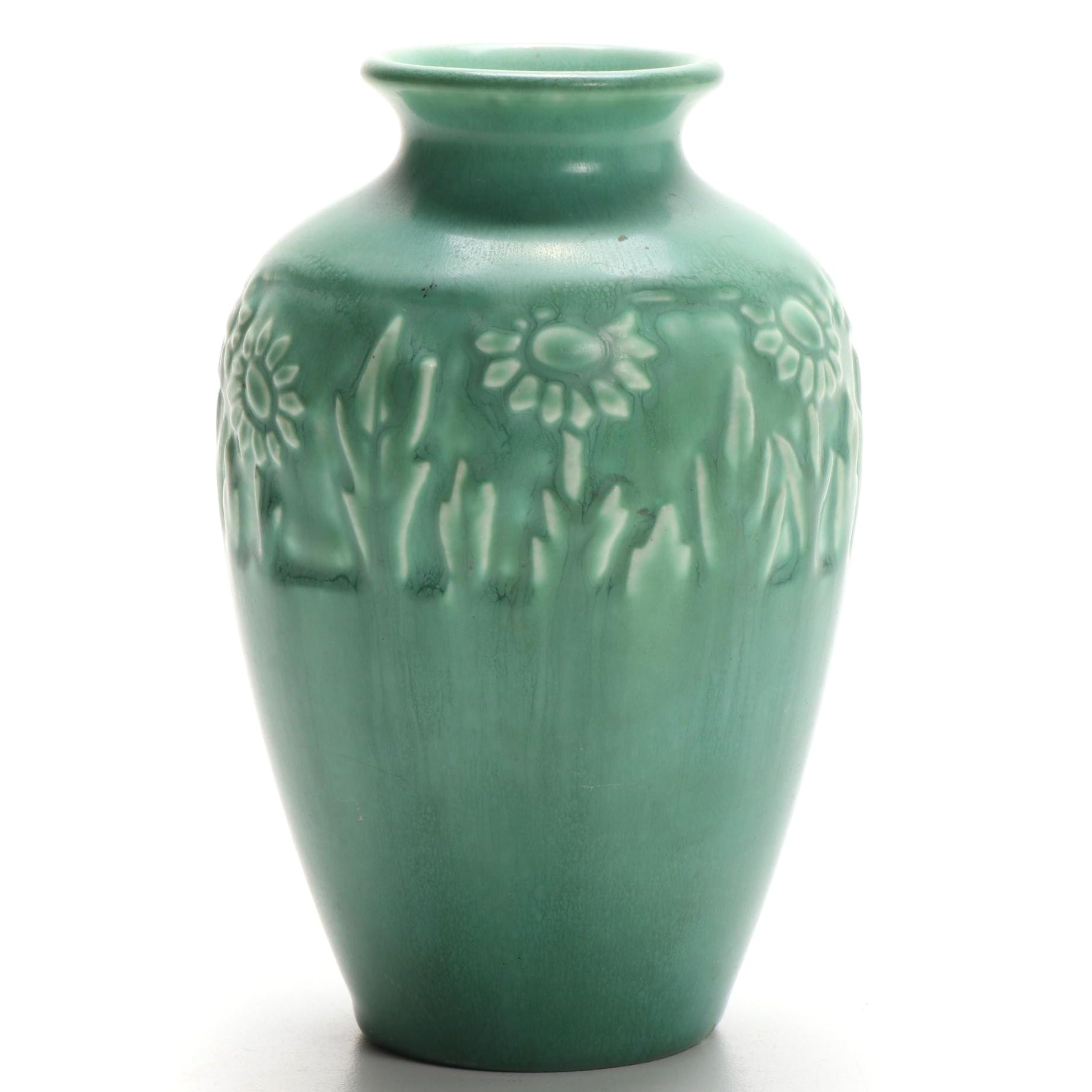 Rookwood Pottery Green Matte Glaze Sunflower Vase, 1928