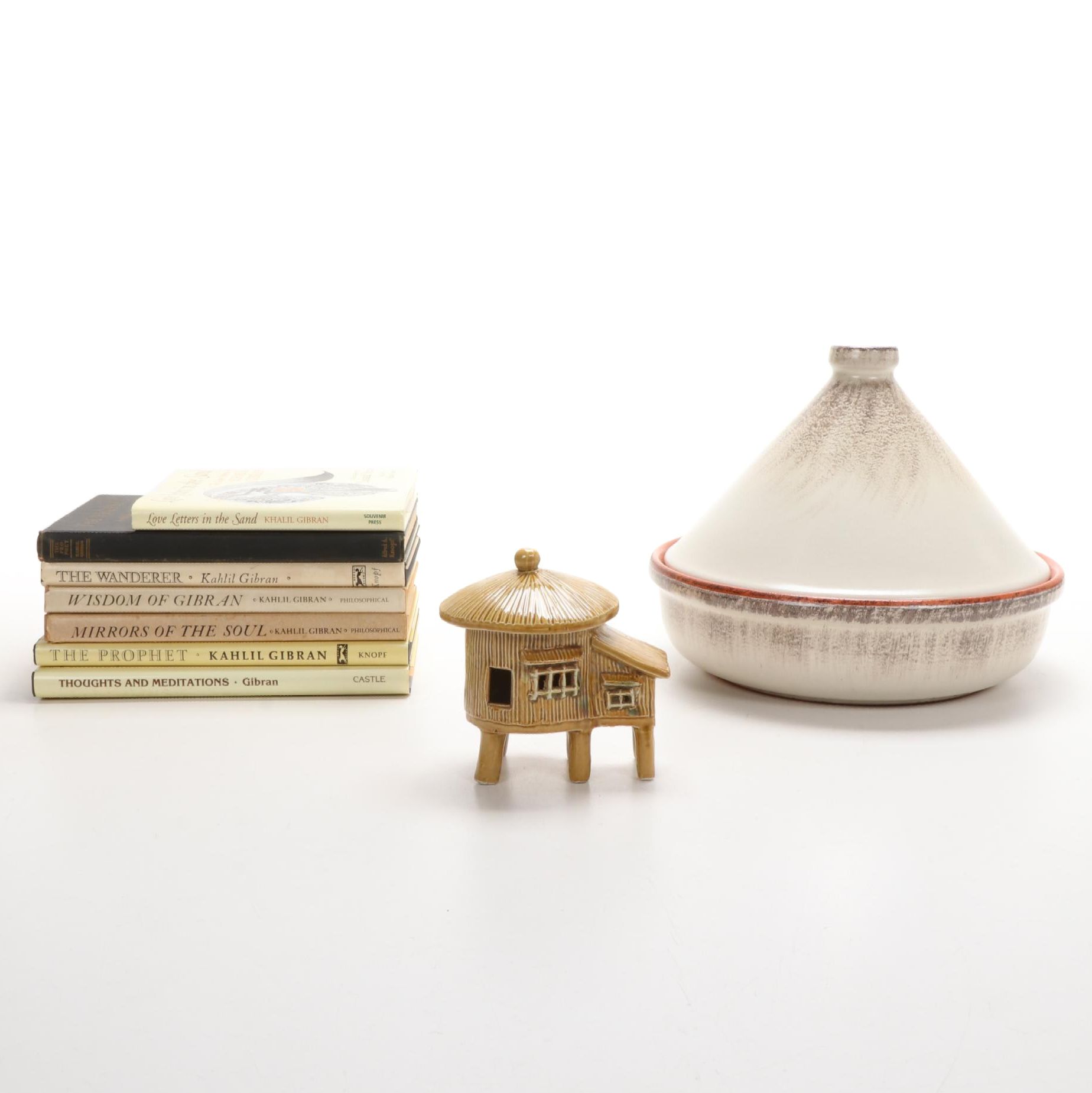 Kahlil Gibran Poetry Books with Italian Terre d'Umbria Baking Dish and Figurine