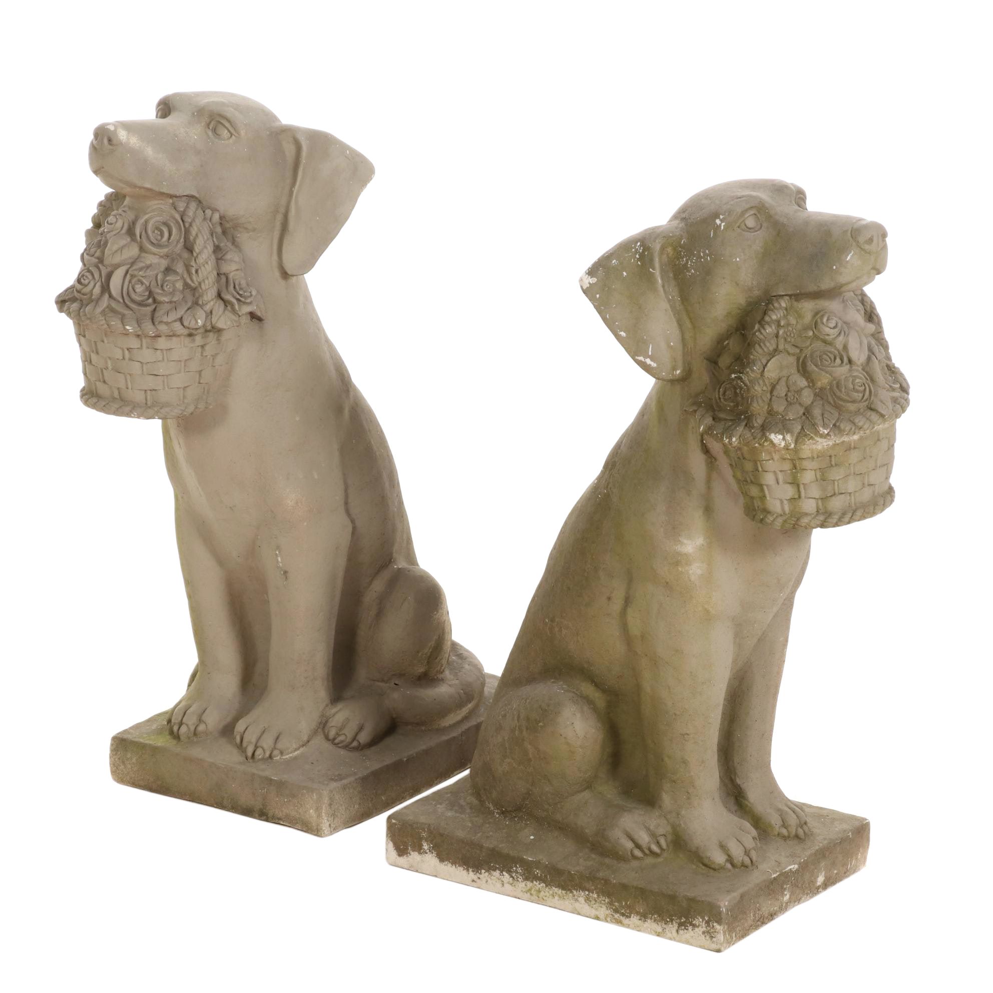 Pair of Resin Dogs with Flower Baskets Lawn Ornaments, Contemporary