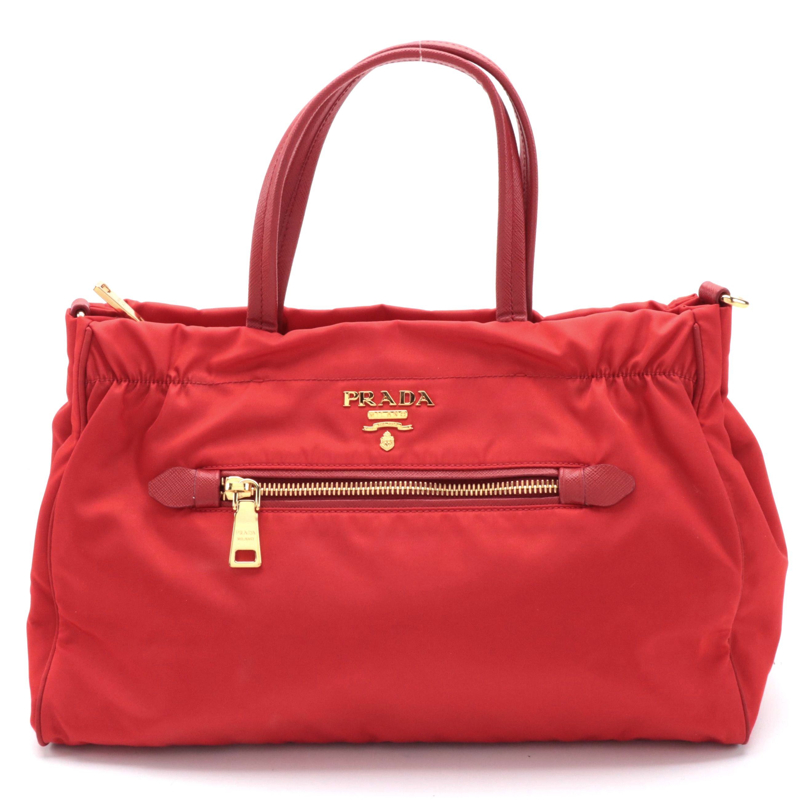 Prada Red Tessuto Nylon and Leather Two-Way Zip Tote