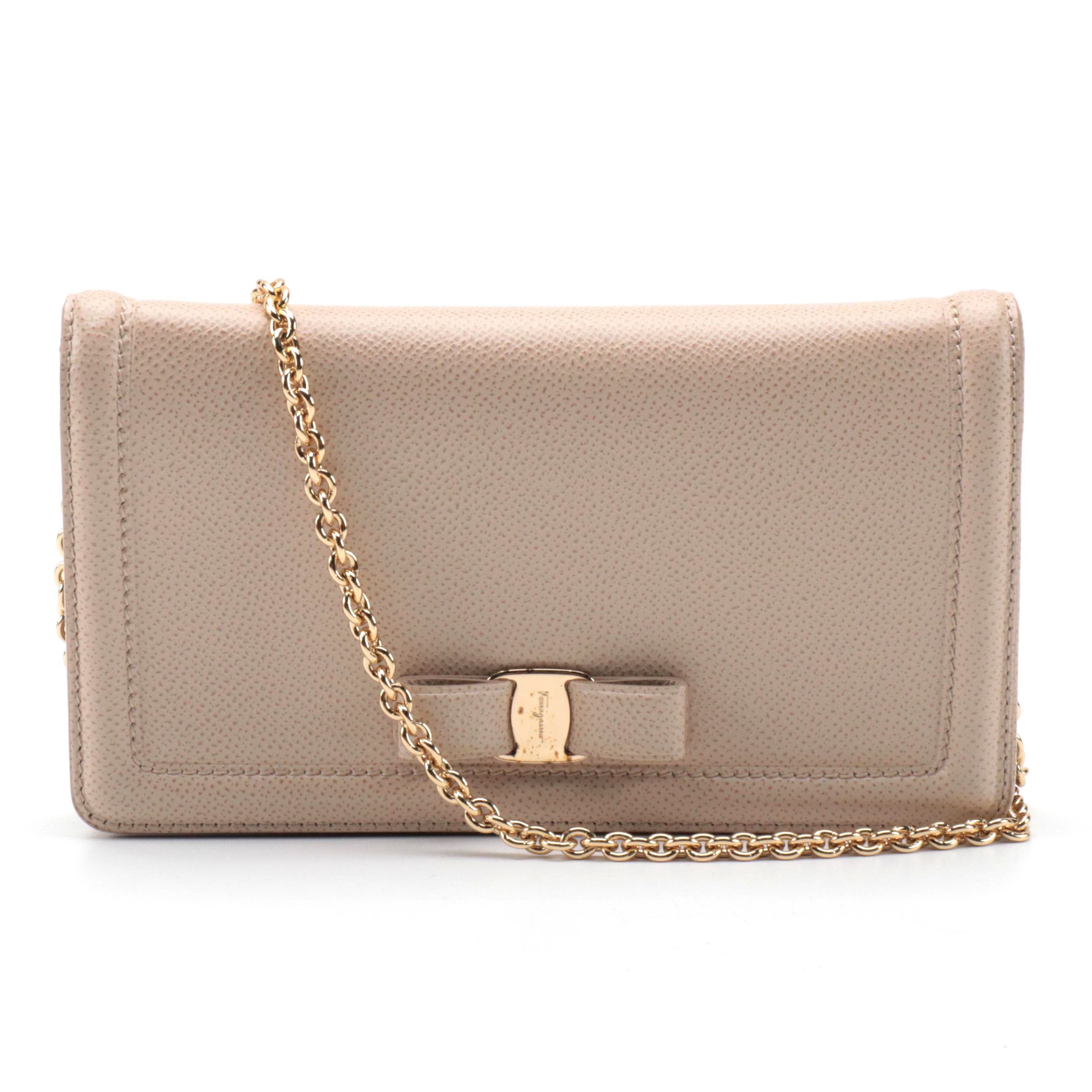 Salvatore Ferragamo Miss Vara Wallet on Chain in Beige Leather