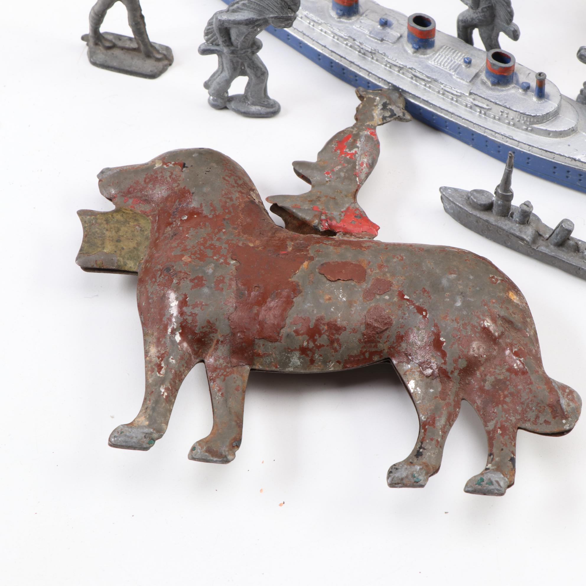 Tootsie Toy Battleship, Cast Iron Banks, and Lead Action Figures