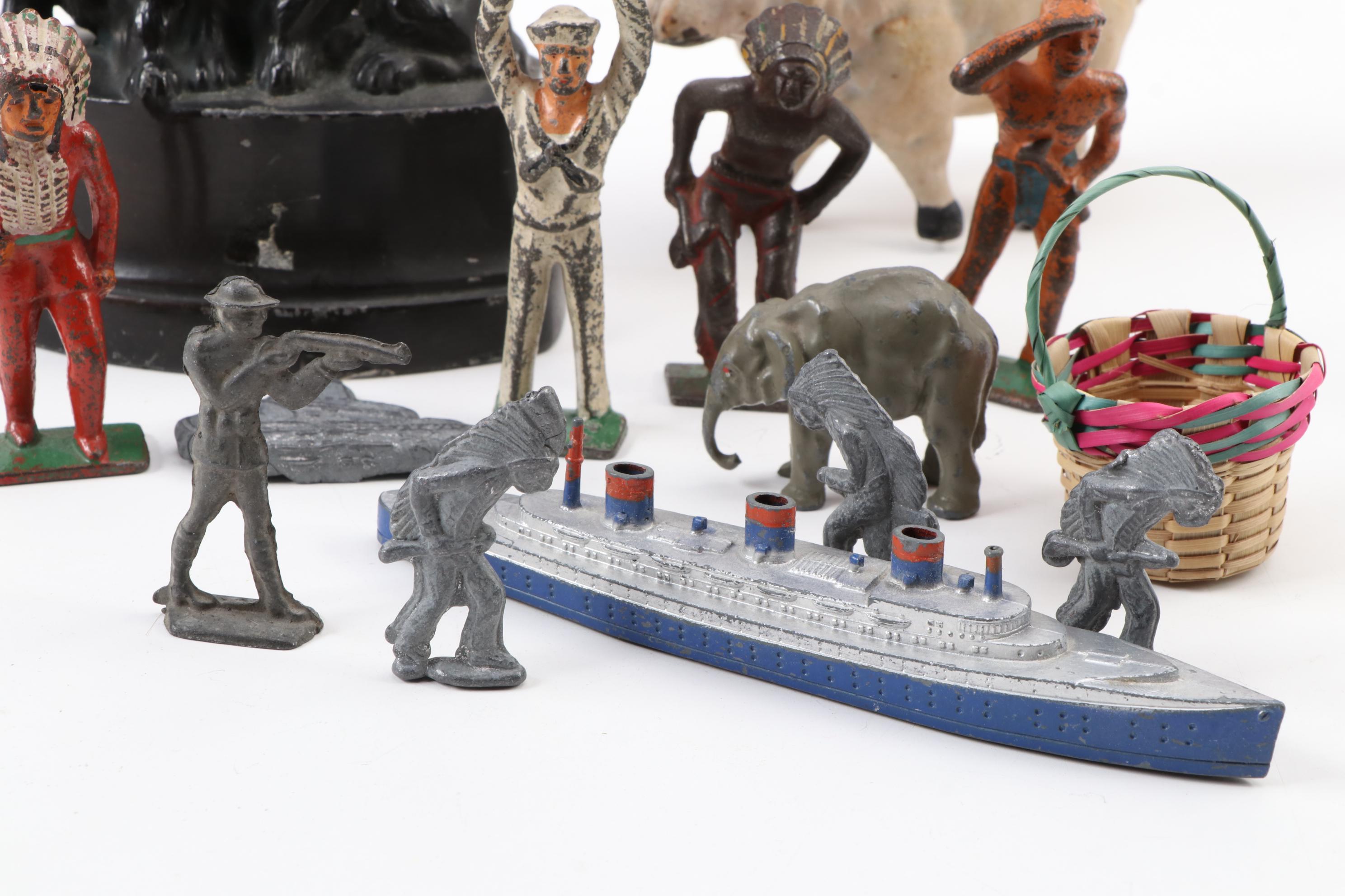 Tootsie Toy Battleship, Cast Iron Banks, and Lead Action Figures