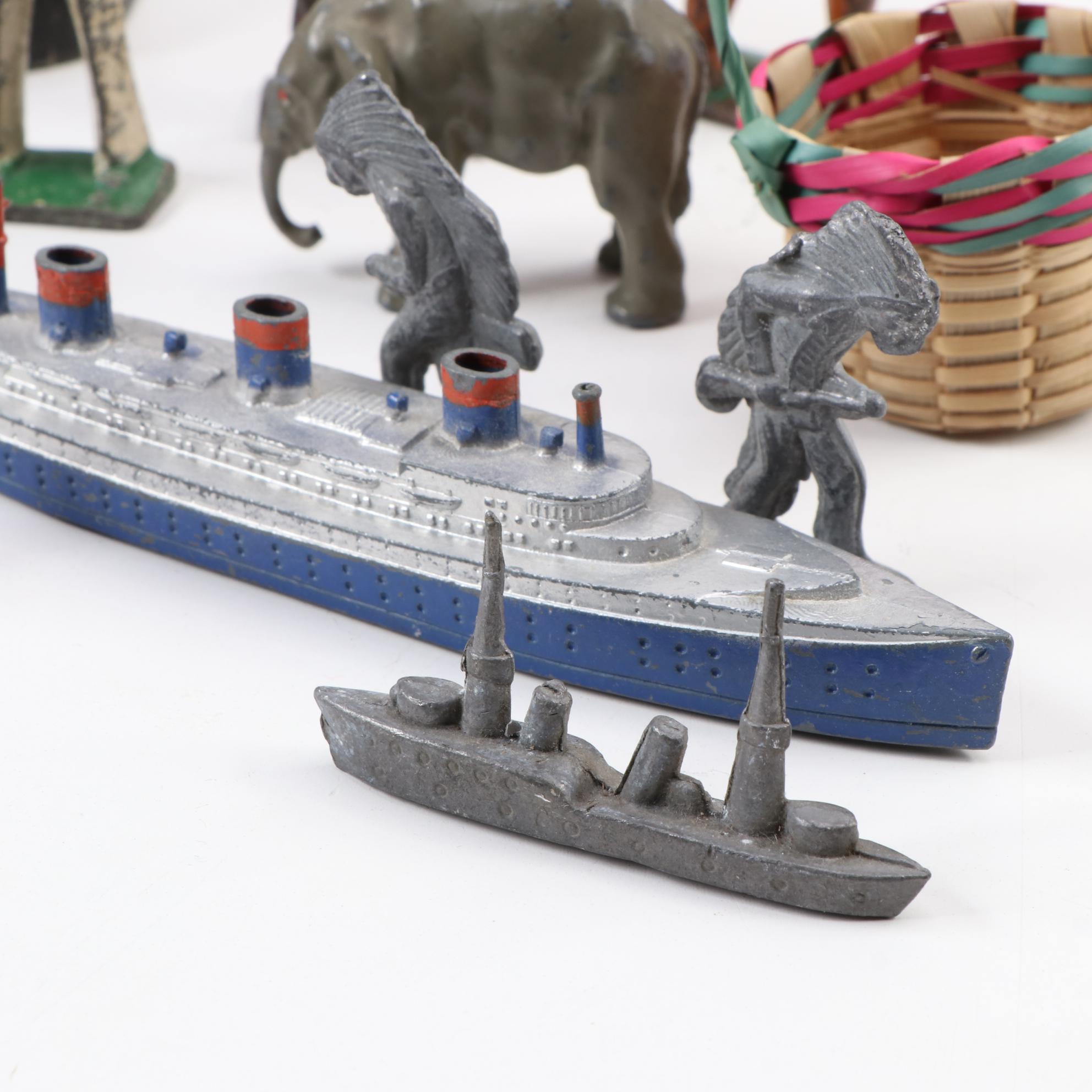 Tootsie Toy Battleship, Cast Iron Banks, and Lead Action Figures