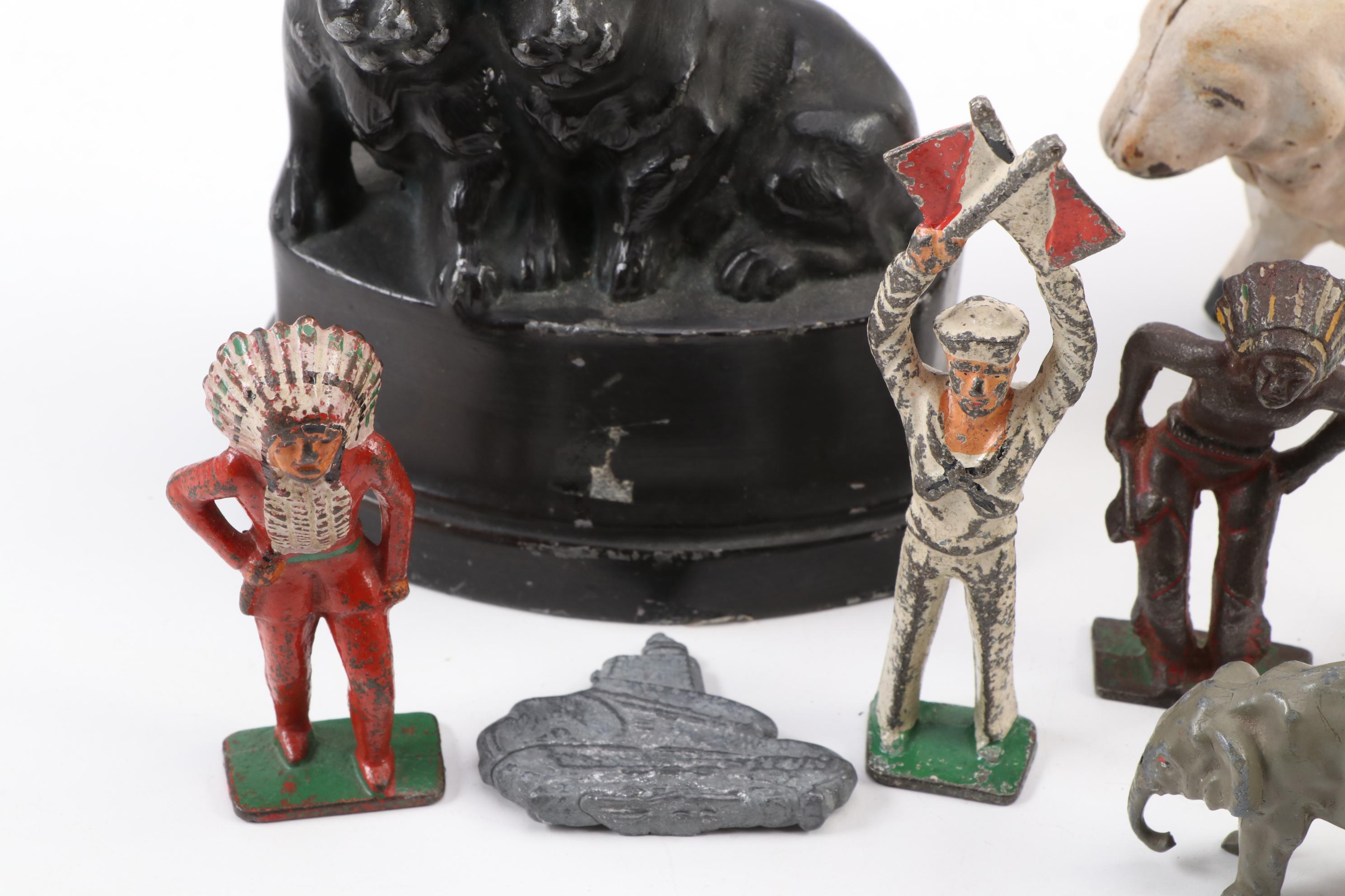 Tootsie Toy Battleship, Cast Iron Banks, and Lead Action Figures