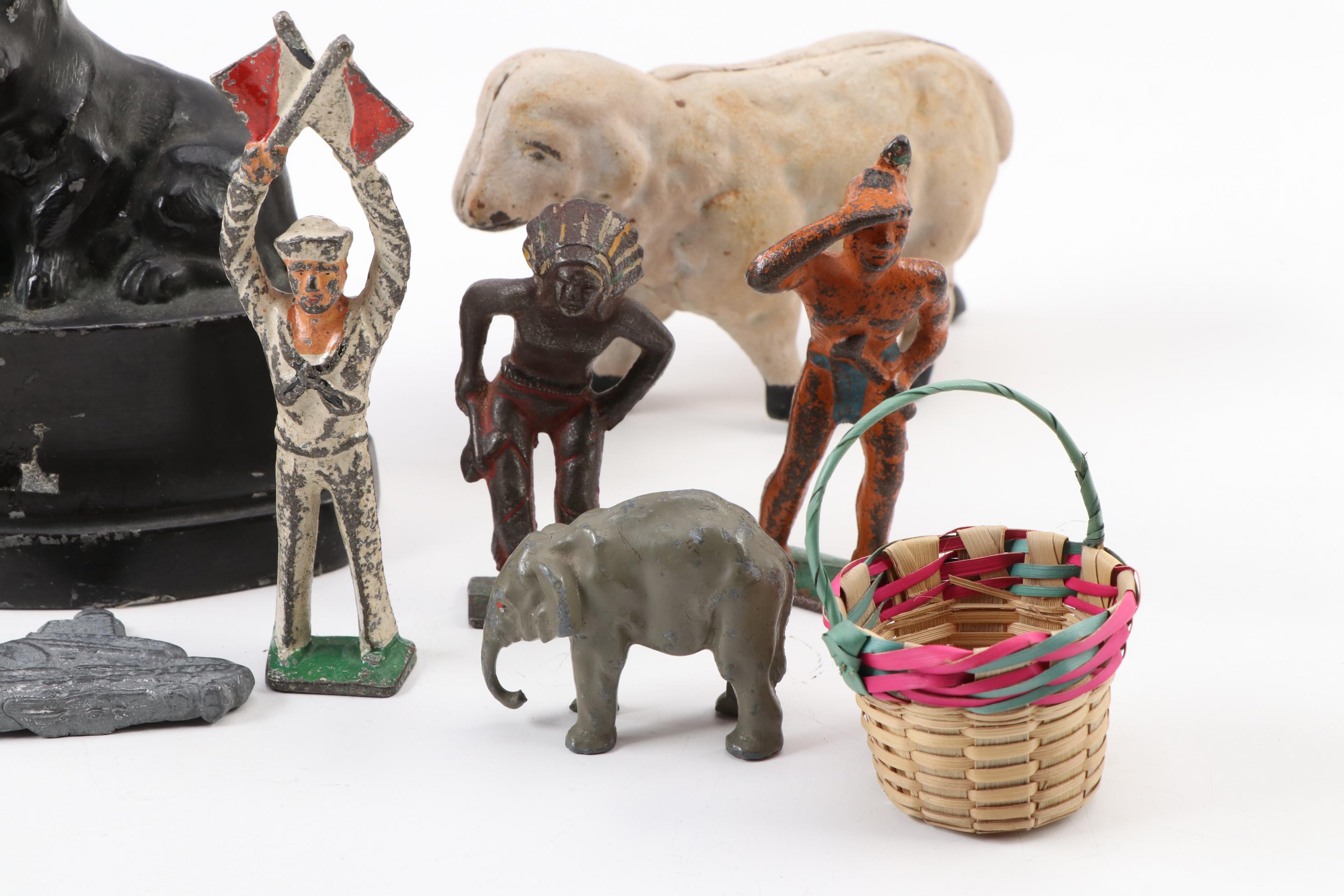 Tootsie Toy Battleship, Cast Iron Banks, and Lead Action Figures