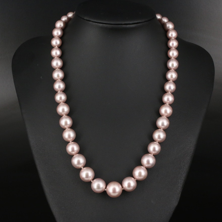 Faux Pearl Graduated Necklace with 14K Clasp