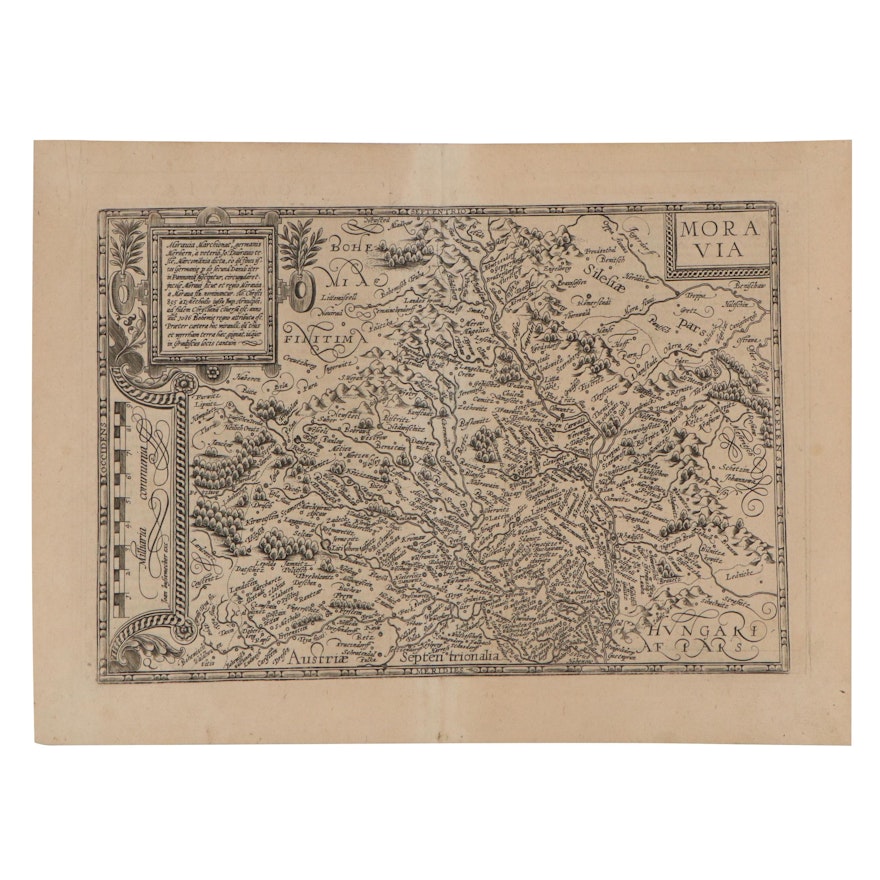 Matthias Quad Engraving Map "Moravia," 1596