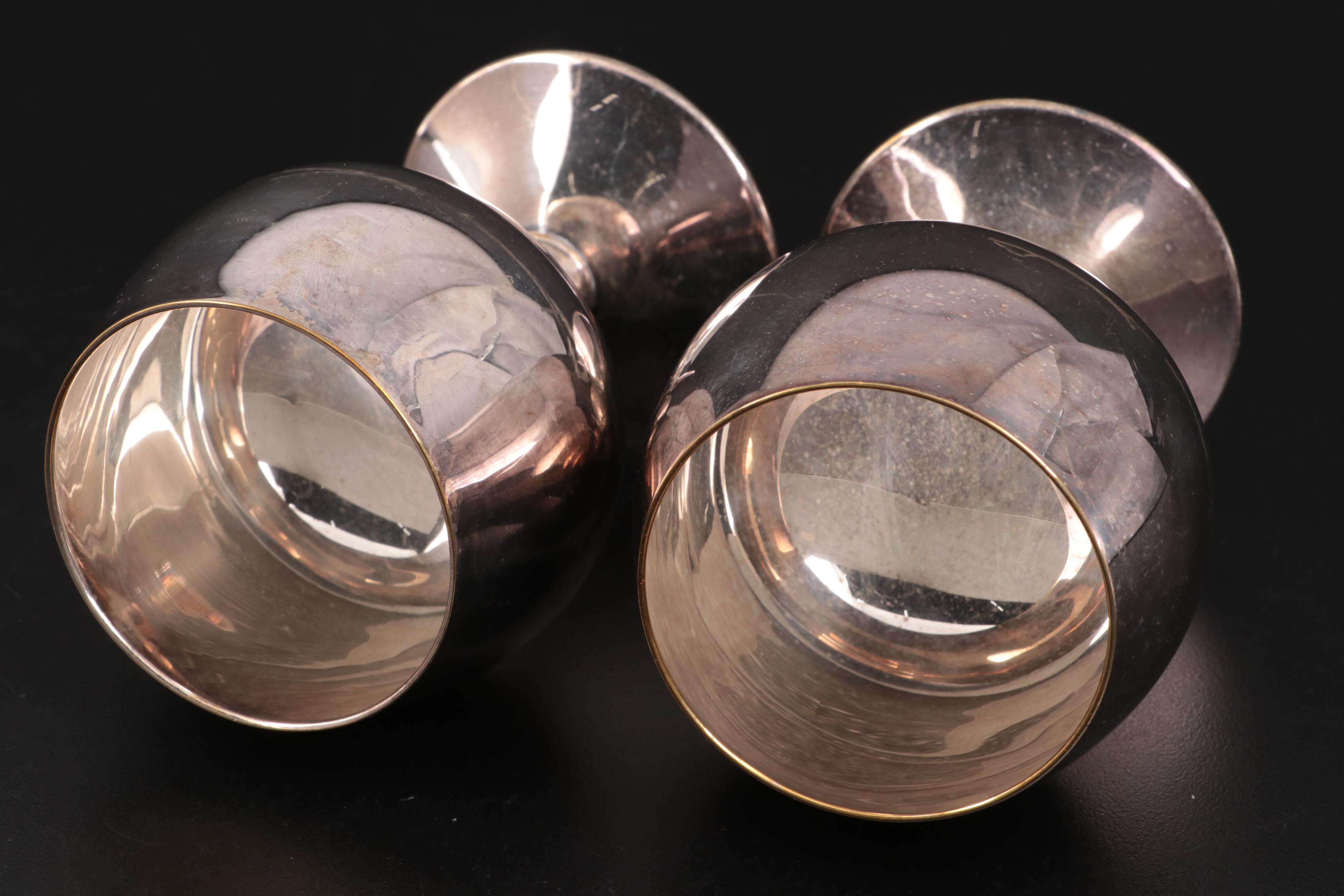 Crescent Silver Plate Water Pitcher with Valero Silver Plate Goblets, Vintage