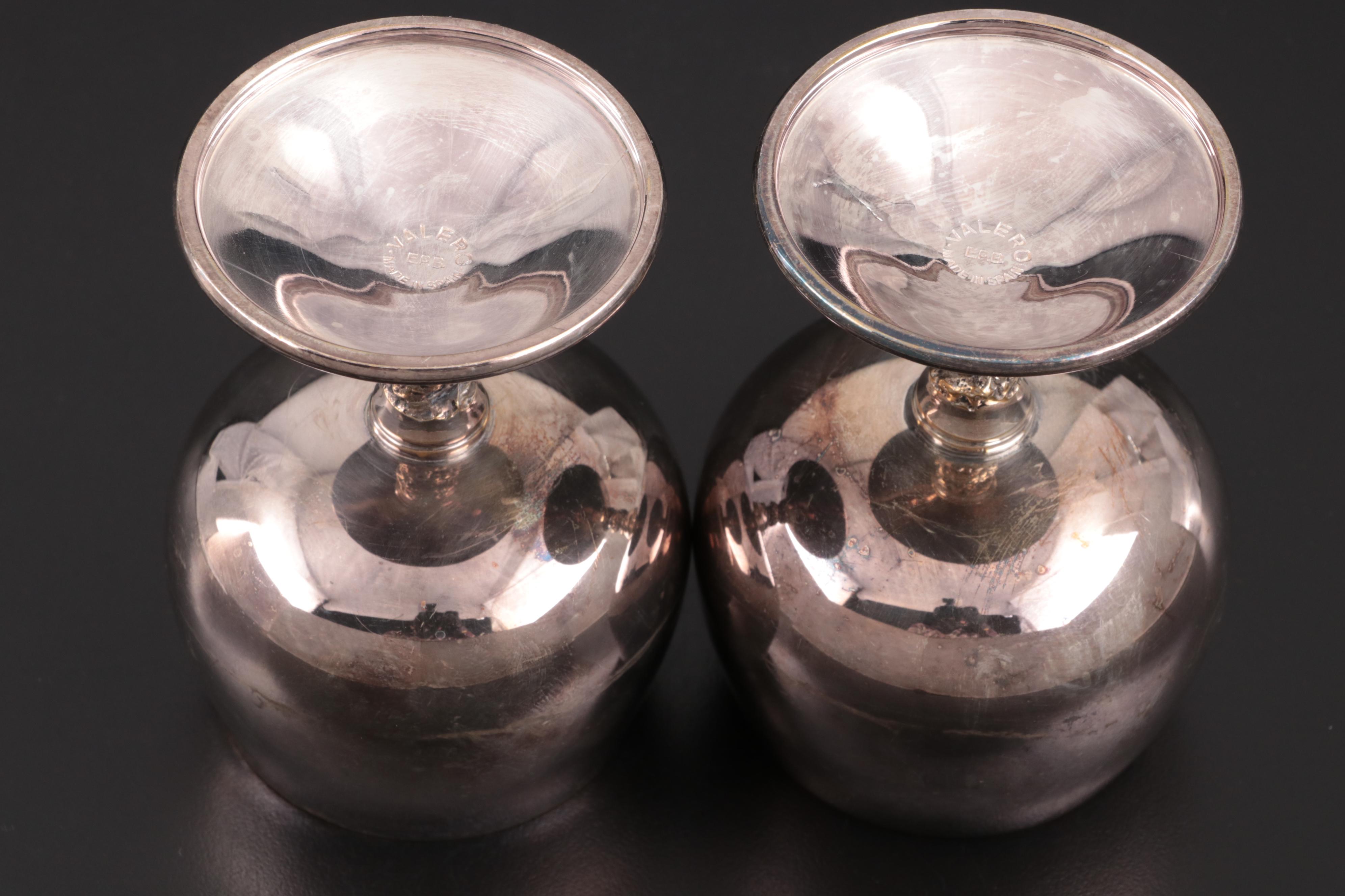 Crescent Silver Plate Water Pitcher with Valero Silver Plate Goblets, Vintage