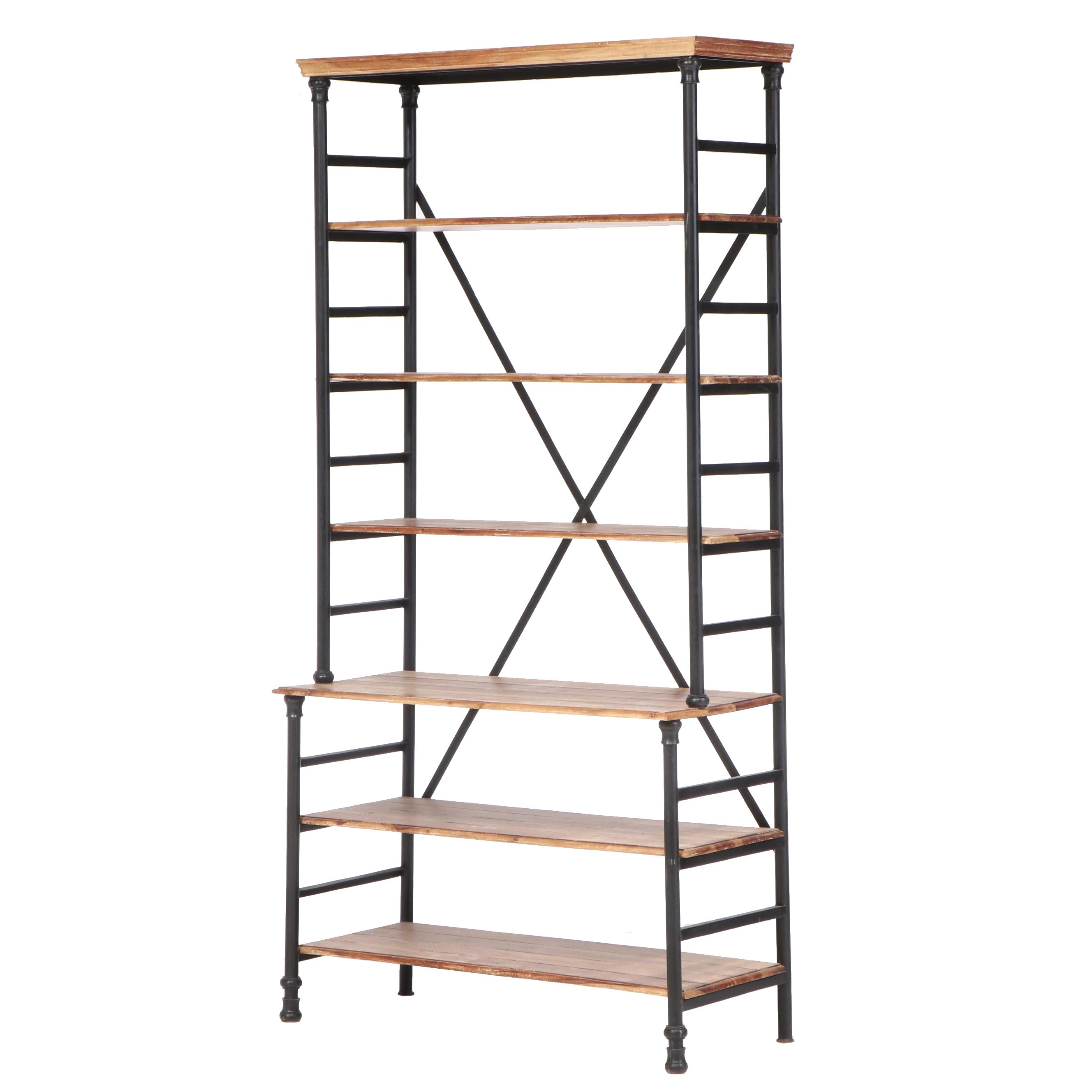 Industrial Style Metal and Distressed Wood Bakers Rack, 21st Century