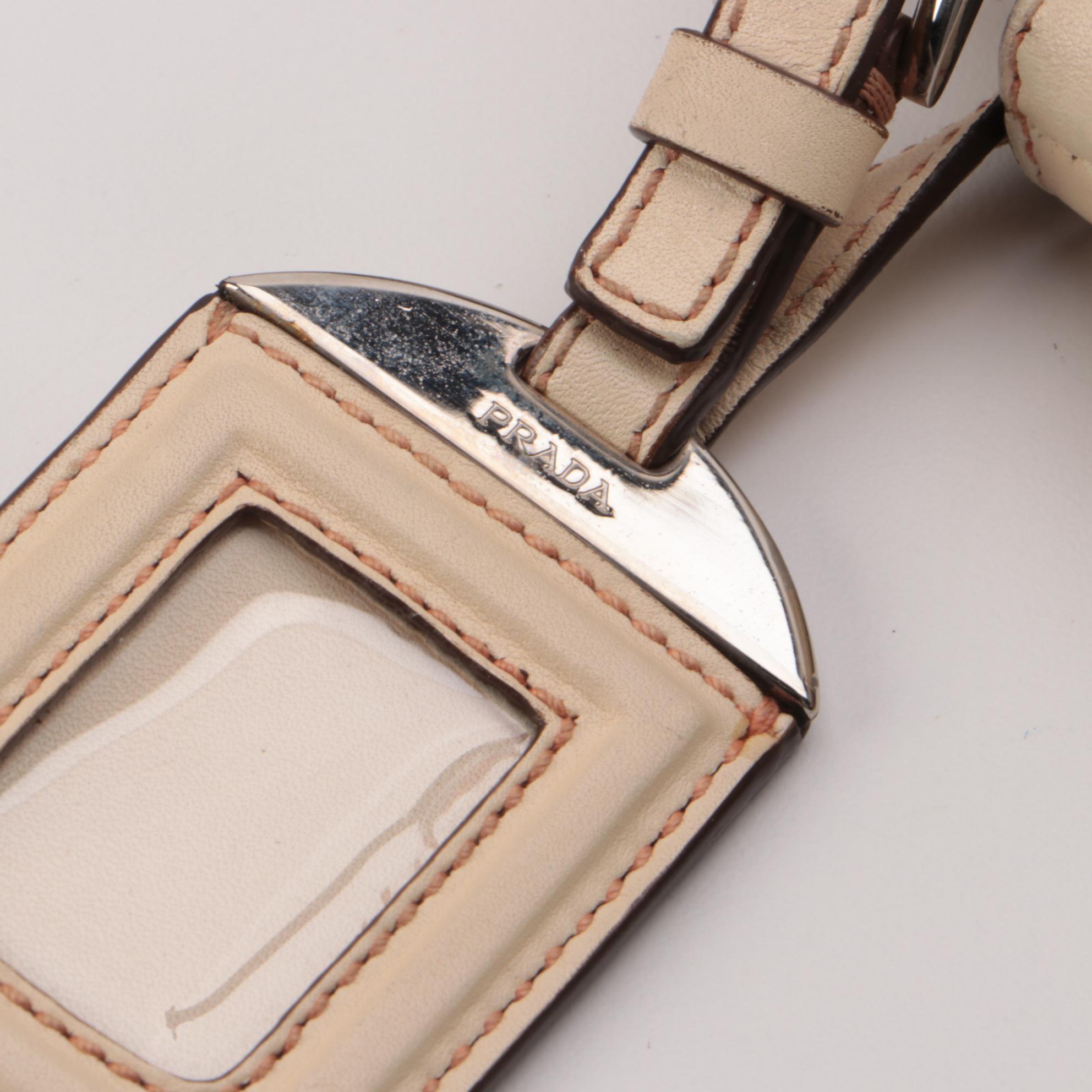 Prada Canapa Canvas and Beige Leather Shoulder Bag