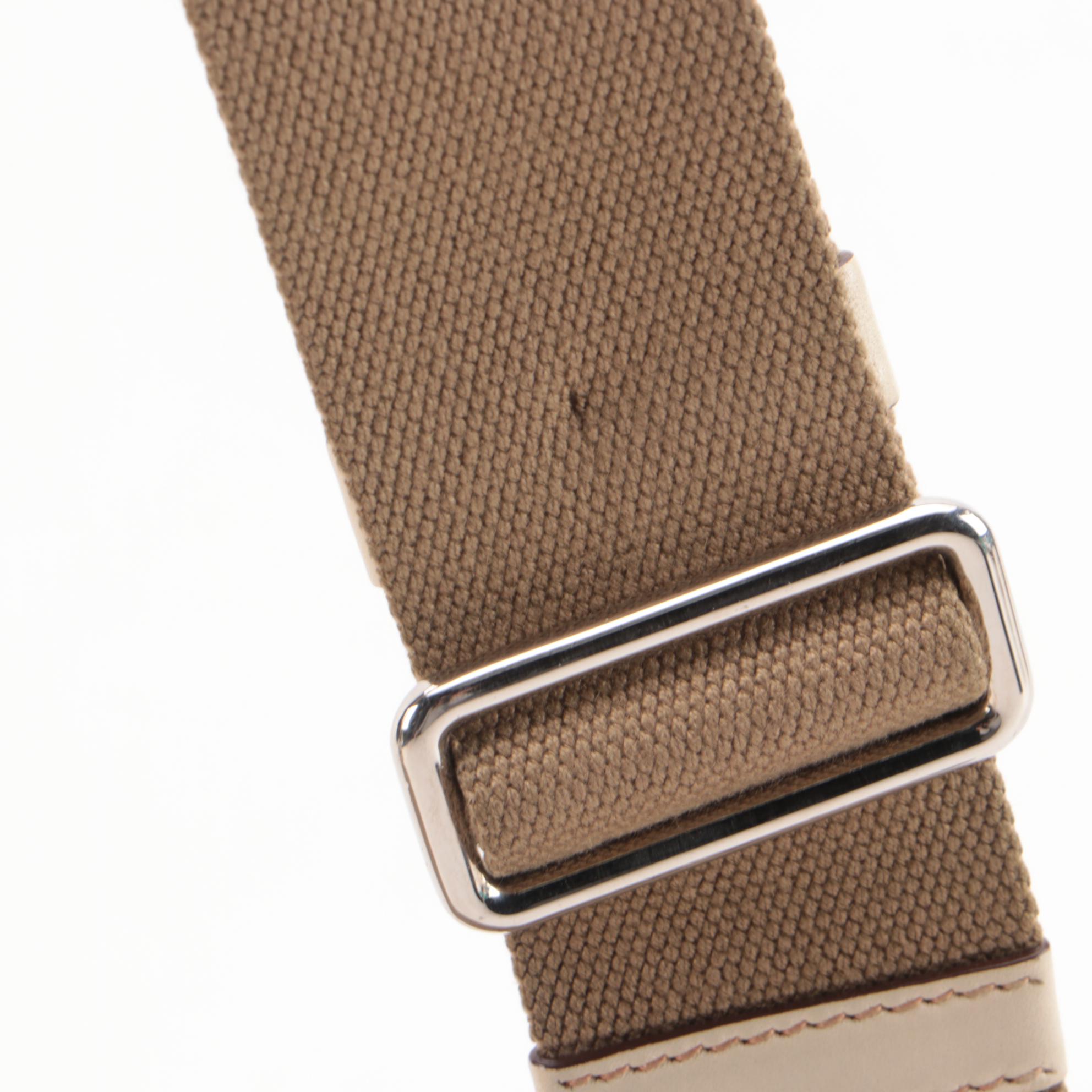 Prada Canapa Canvas and Beige Leather Shoulder Bag