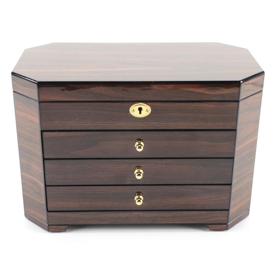 Locking Jewelry Chest with High Gloss Lacquered Wood Finish