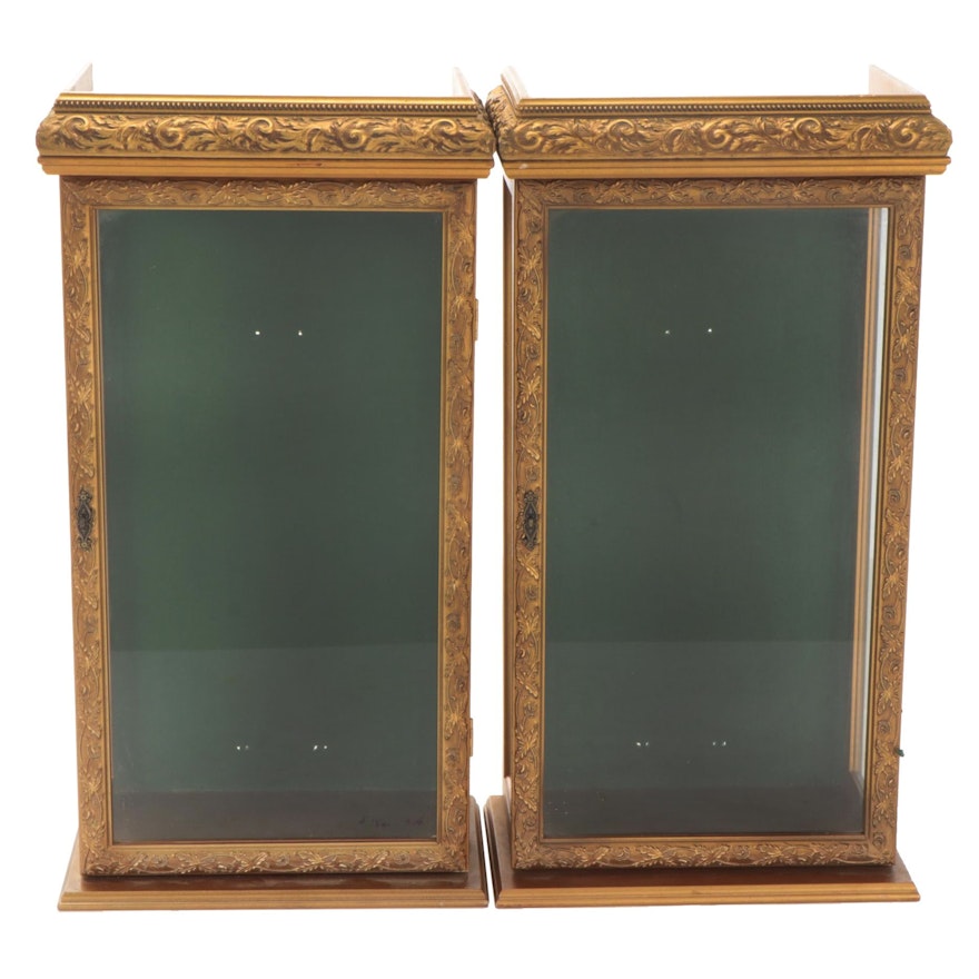 Giltwood Hinged Glass Paned Display Cases/Cabinets