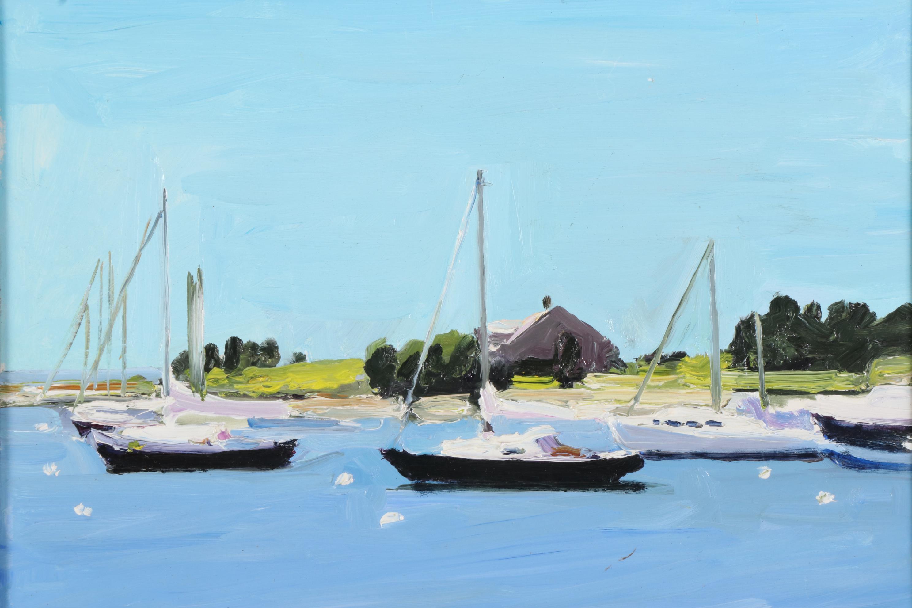 Stephen Hankin Oil Painting "Anchored Sailboats, Cape Cod," 2003