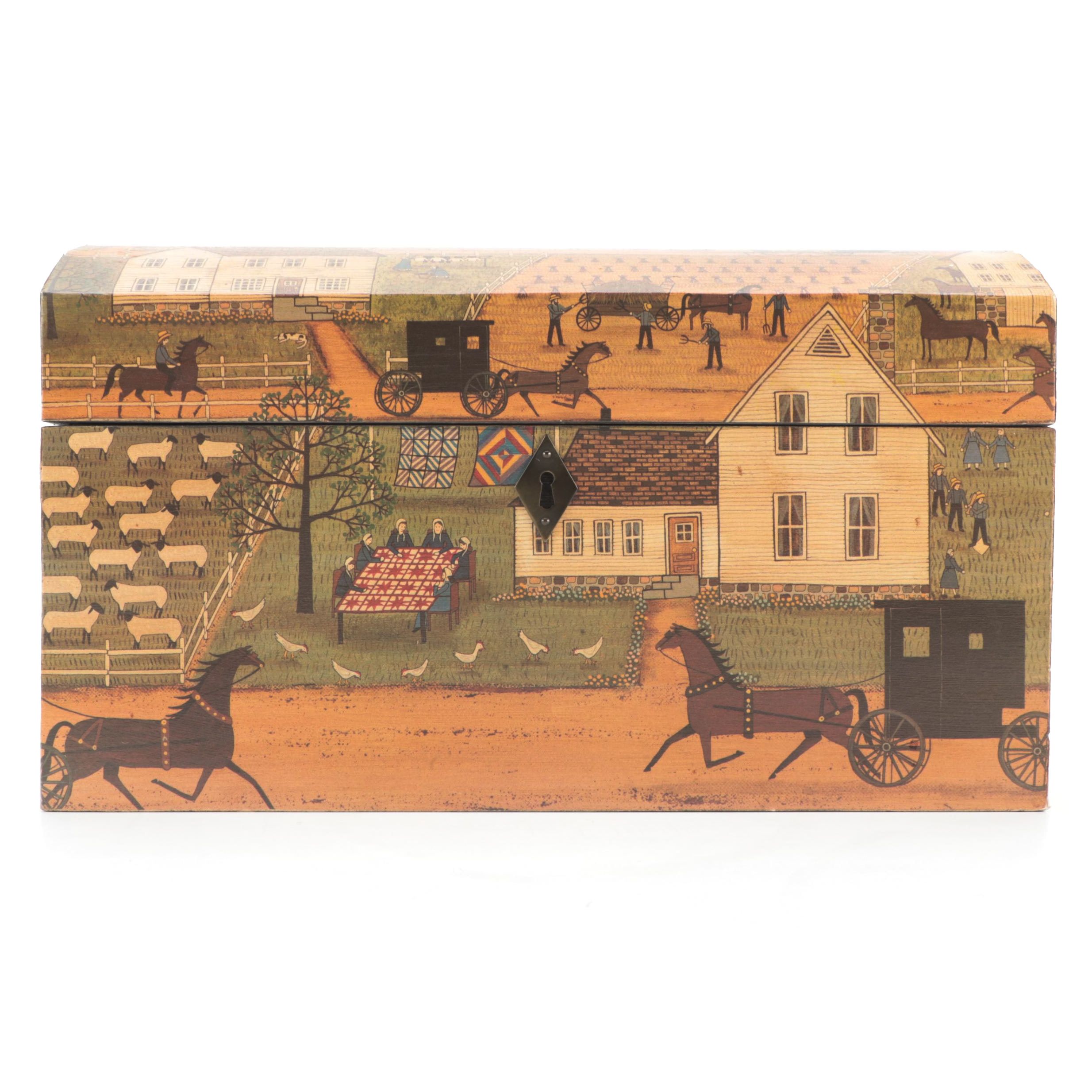 Decoupage Casket Storage Box with Decorative Amish Farming Scenery
