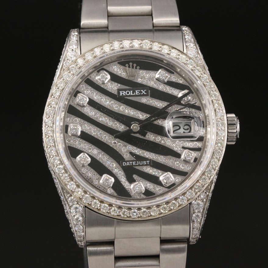 1989 Rolex Datejust 3.65 CTW Diamond Wristwatch with Zebra Dial