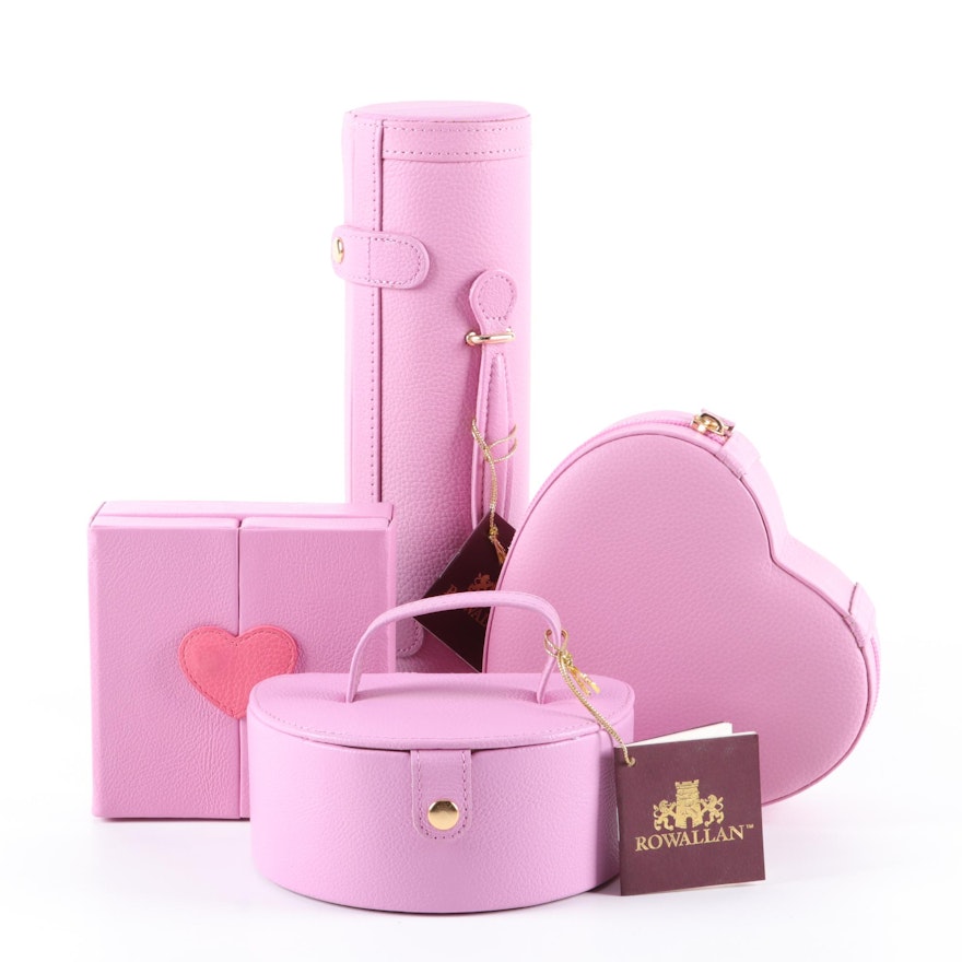 Rowallan Pink Pebbled Leather Travel Jewelry Cases