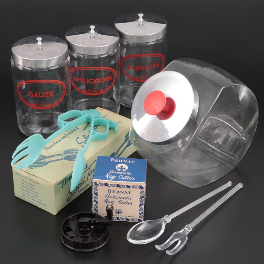 Profex Glass Apothecary Storage Jars with Tupperware Salad Tongs and More