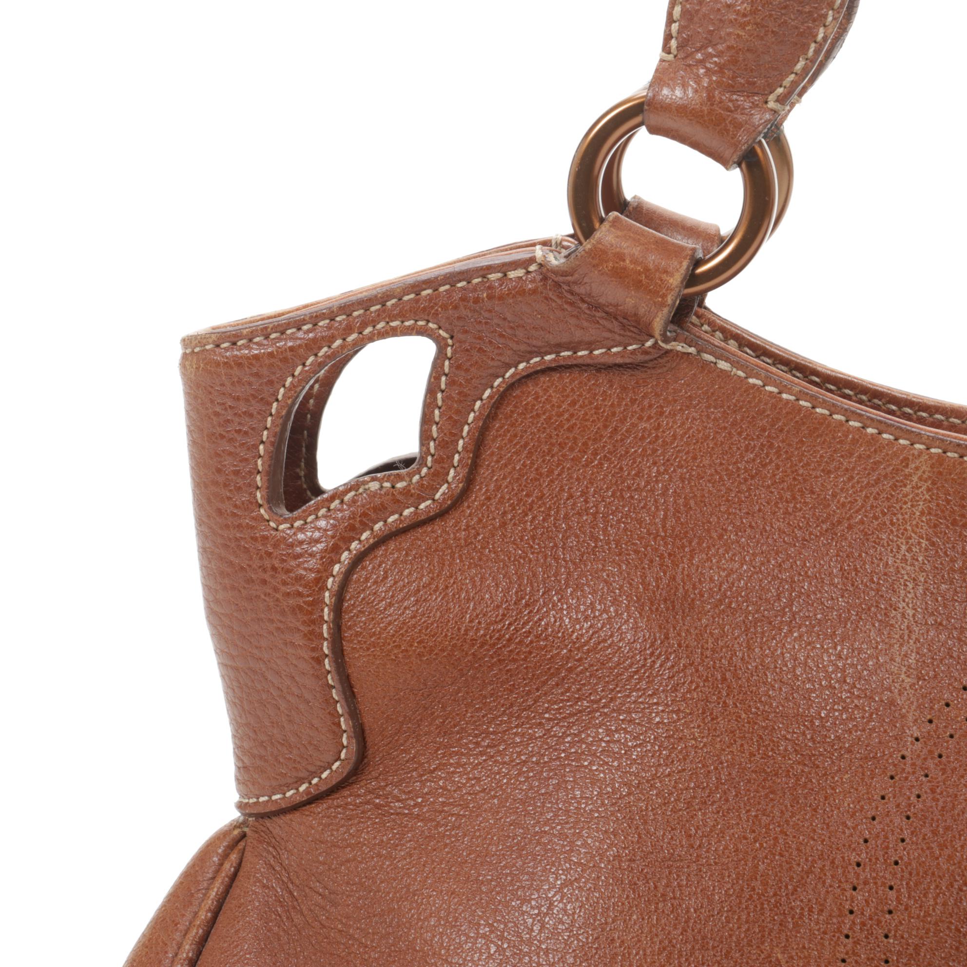 Cartier Marcello Shoulder Bag in Grained Brown Leather with Contrast Stitching