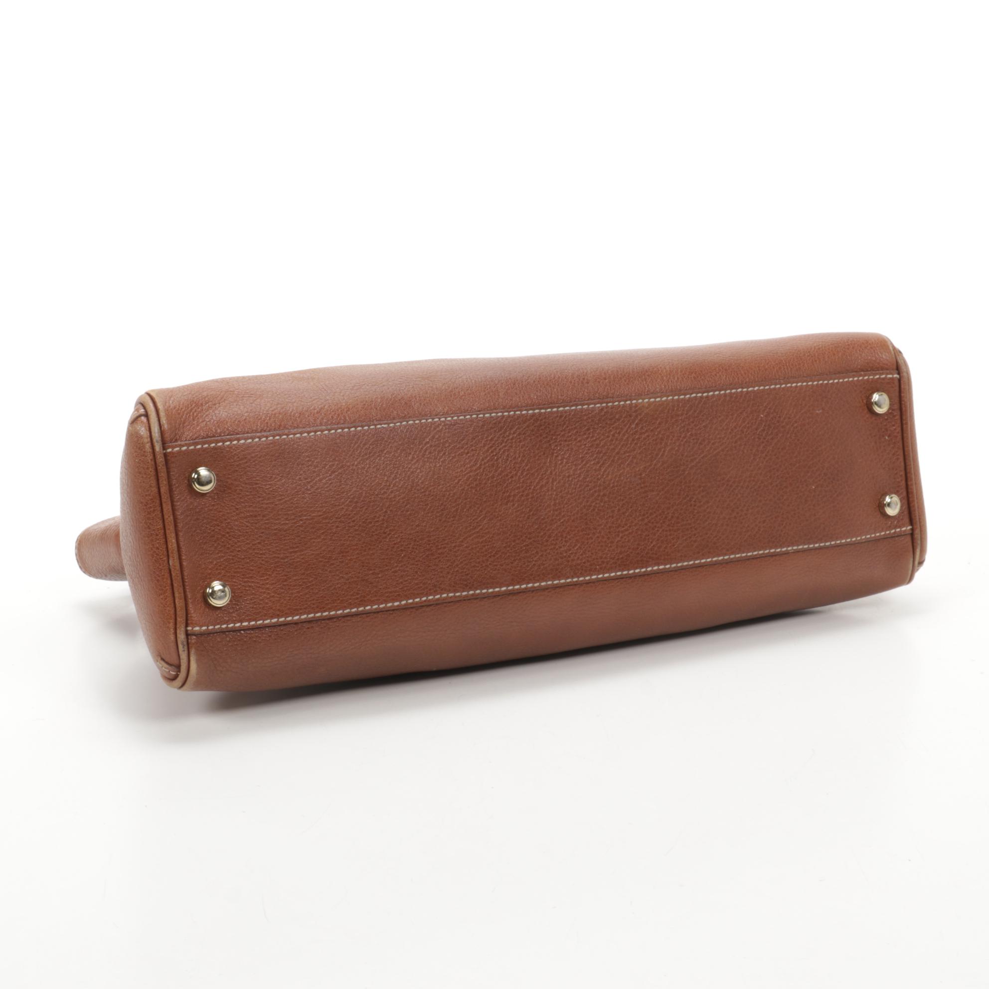 Cartier Marcello Shoulder Bag in Grained Brown Leather with Contrast Stitching