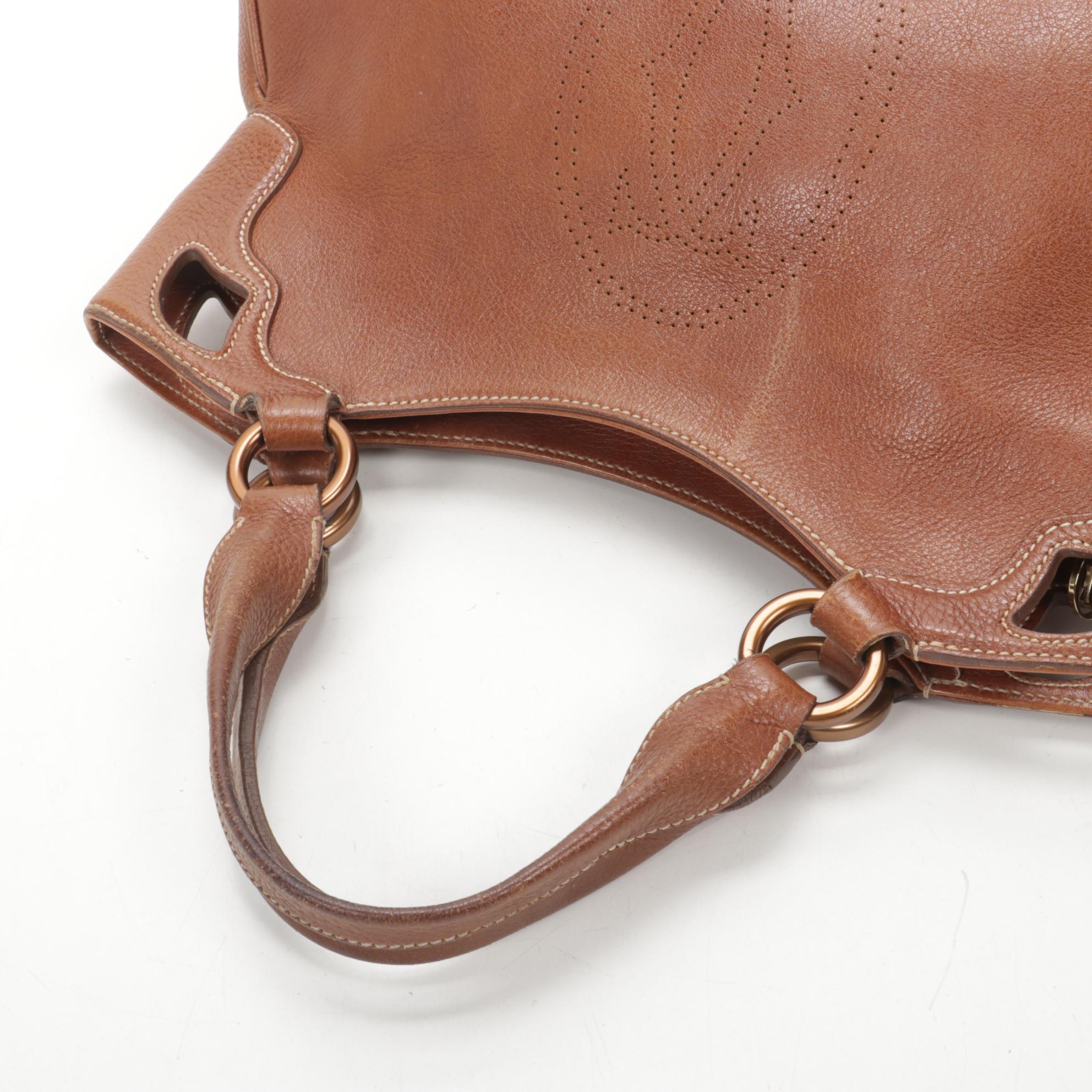 Cartier Marcello Shoulder Bag in Grained Brown Leather with Contrast Stitching